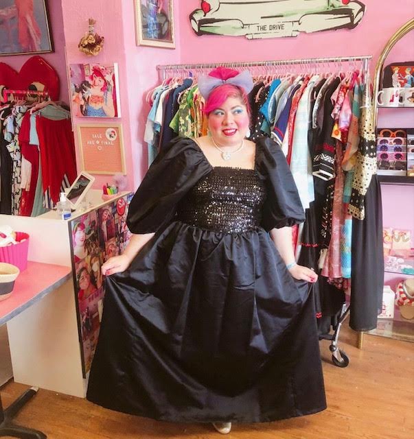 1980's Glamorous Black Sequined Villain Volup Ballgown