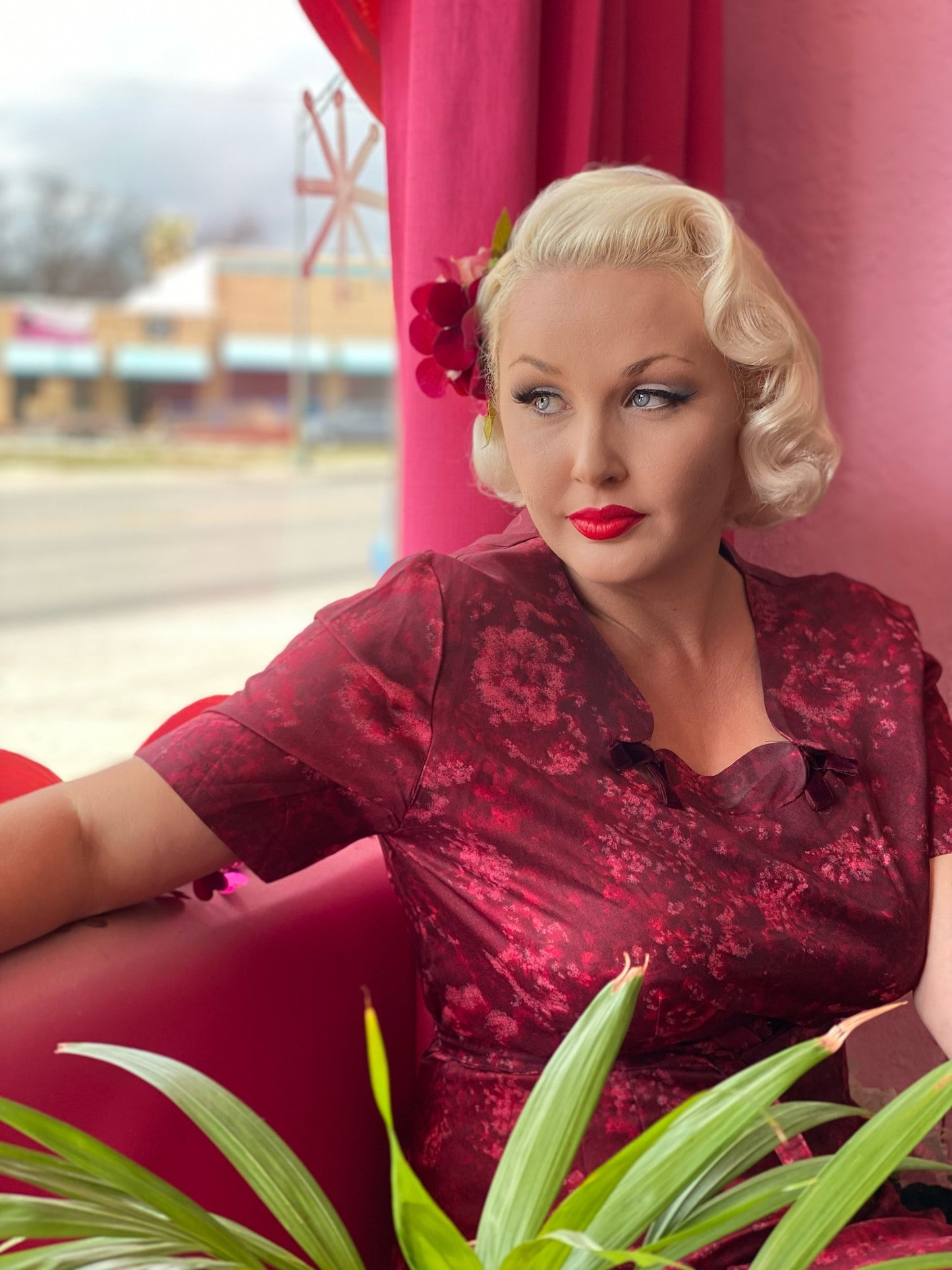 1950's Volup Crimson Wiggle Dress With Matching Belt