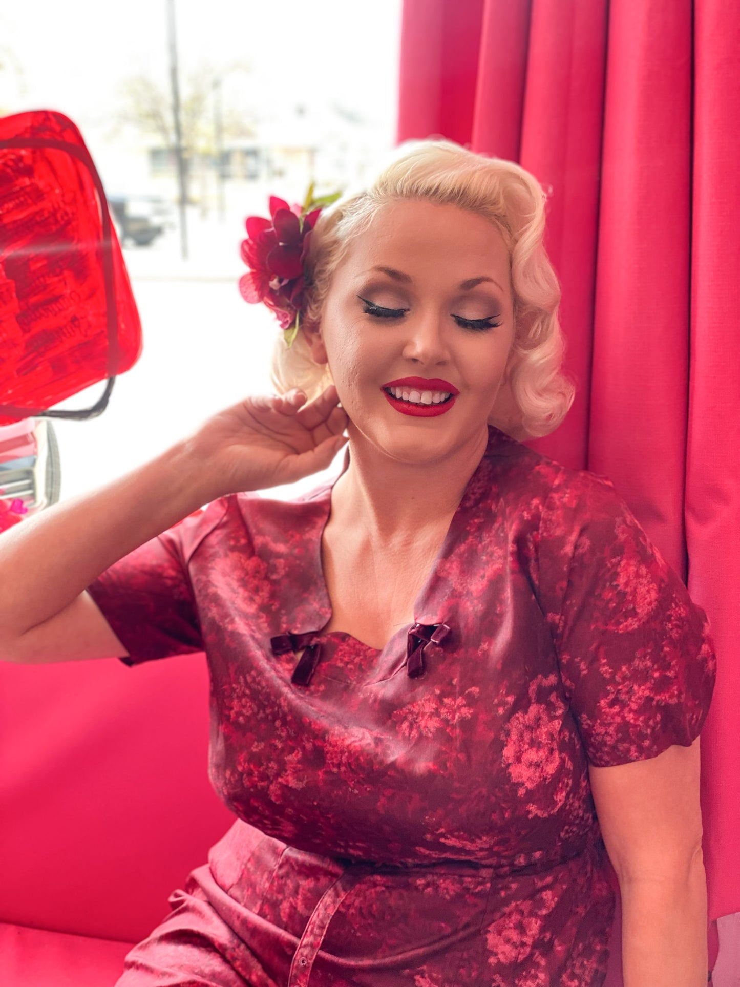 1950's Volup Crimson Wiggle Dress With Matching Belt