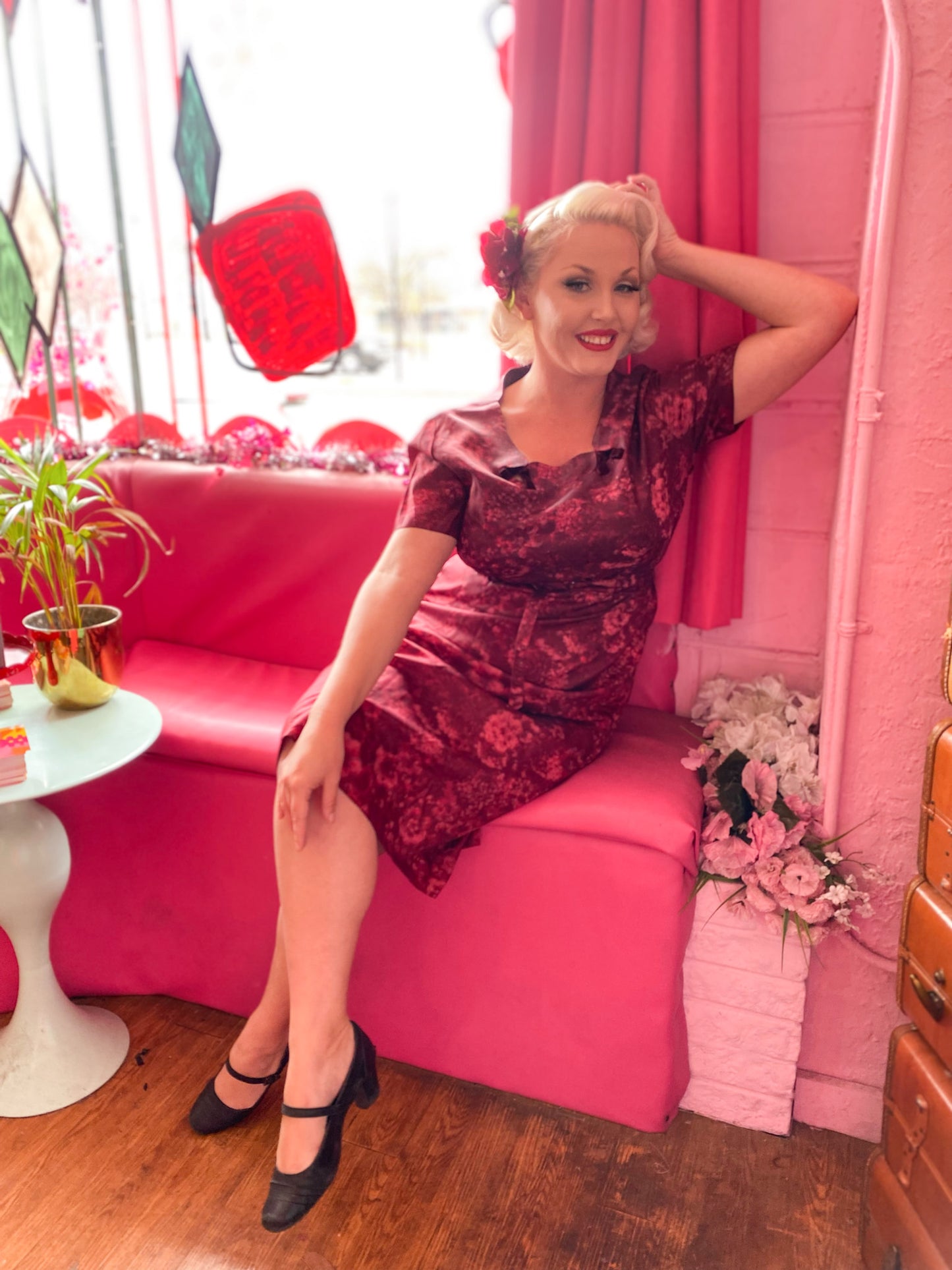1950's Volup Crimson Wiggle Dress With Matching Belt