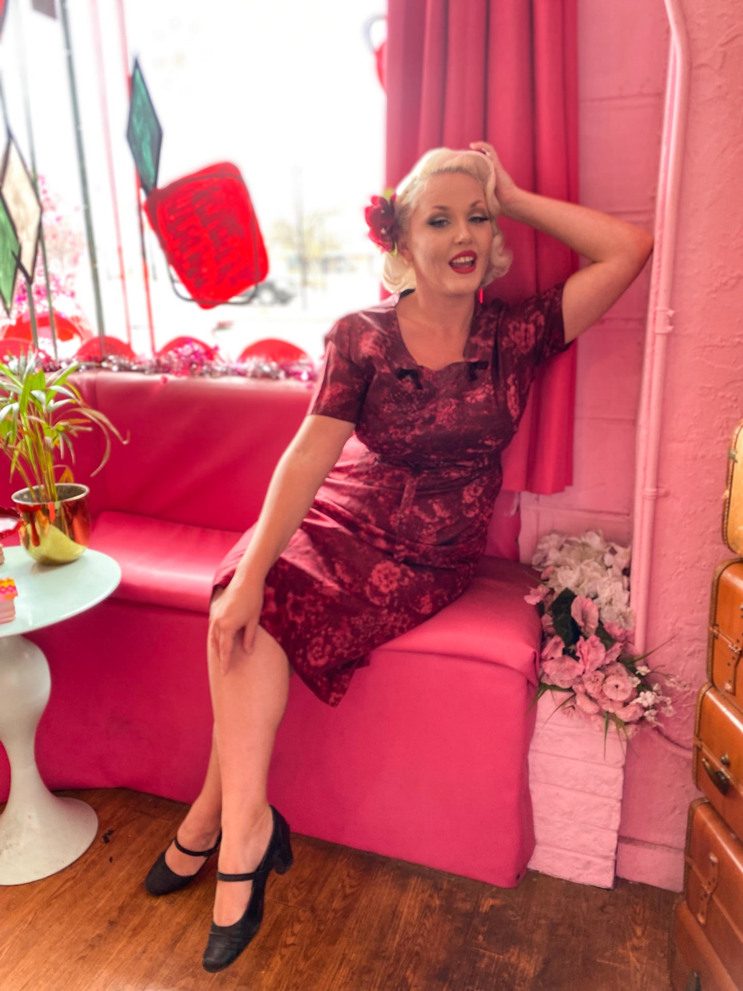 1950's Volup Crimson Wiggle Dress With Matching Belt