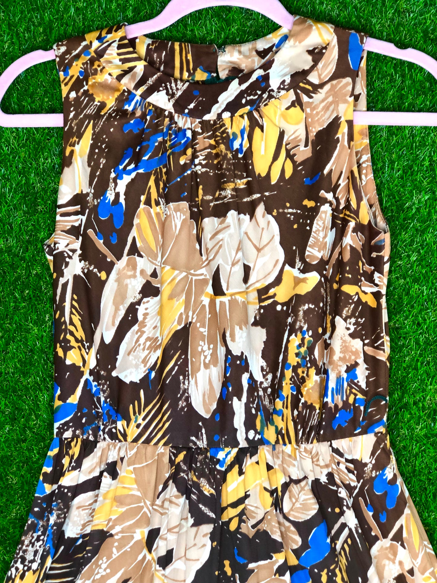 1960's Abstract Leaf Print Dress