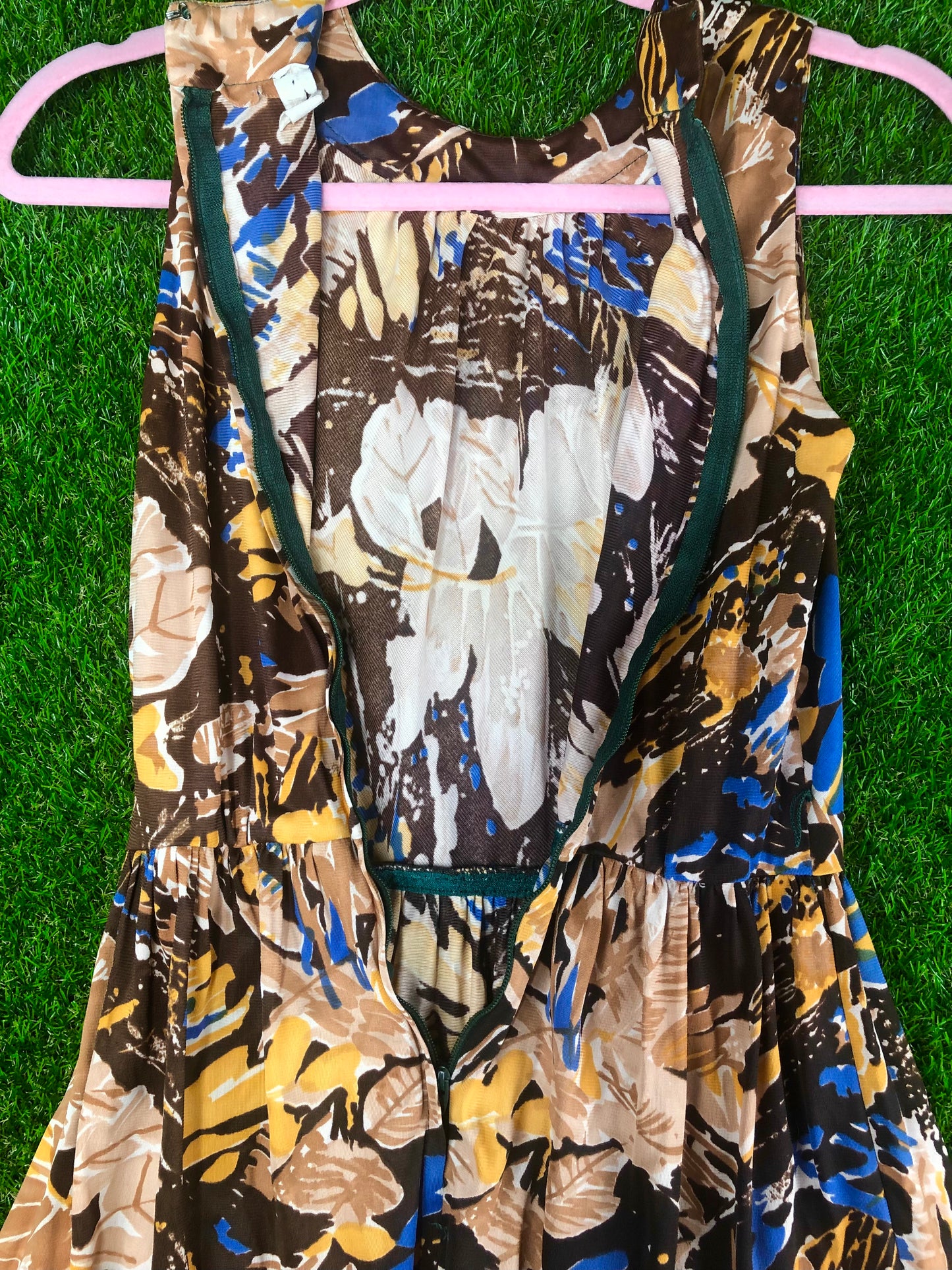1960's Abstract Leaf Print Dress