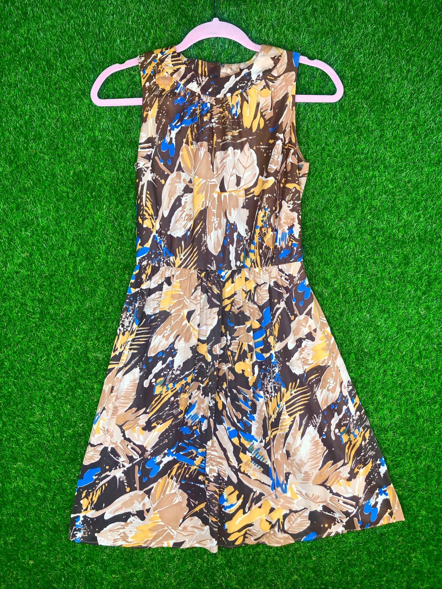 1960's Abstract Leaf Print Dress