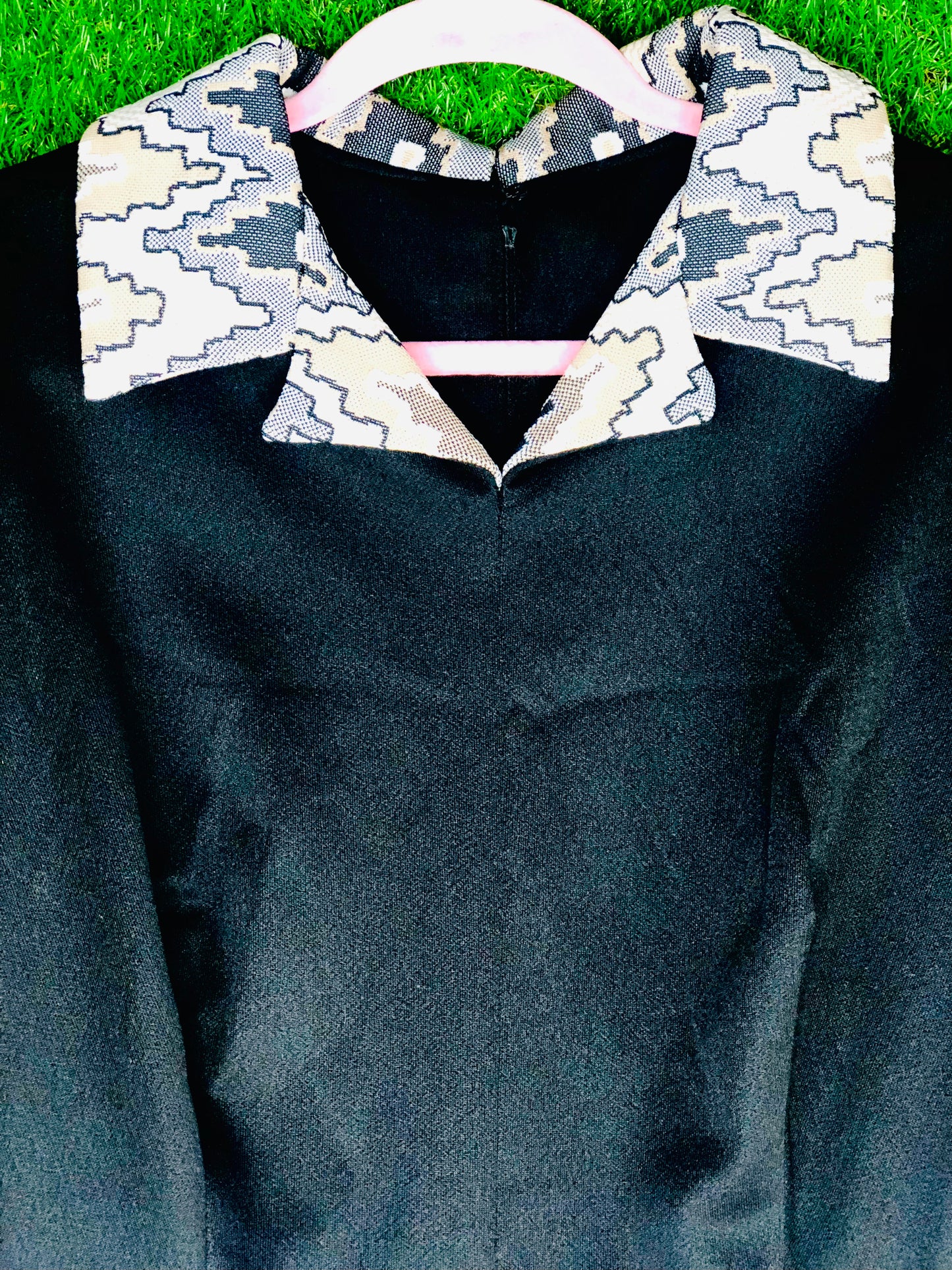 1970's Funky Zig Zag Print Long-Sleeved Dress