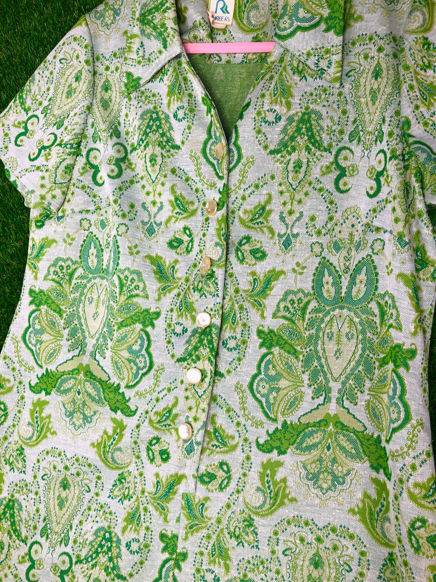 1970's Volup Green Paisley Dress