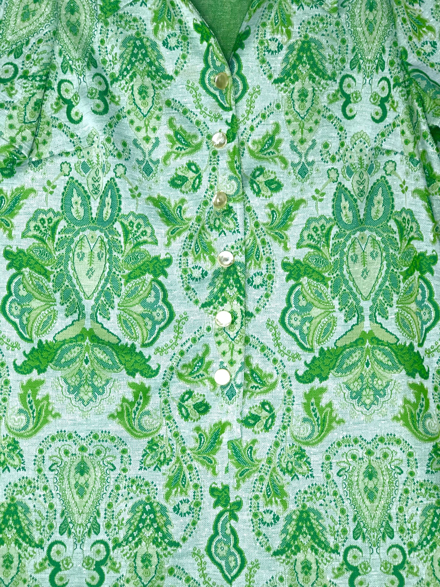 1970's Volup Green Paisley Dress
