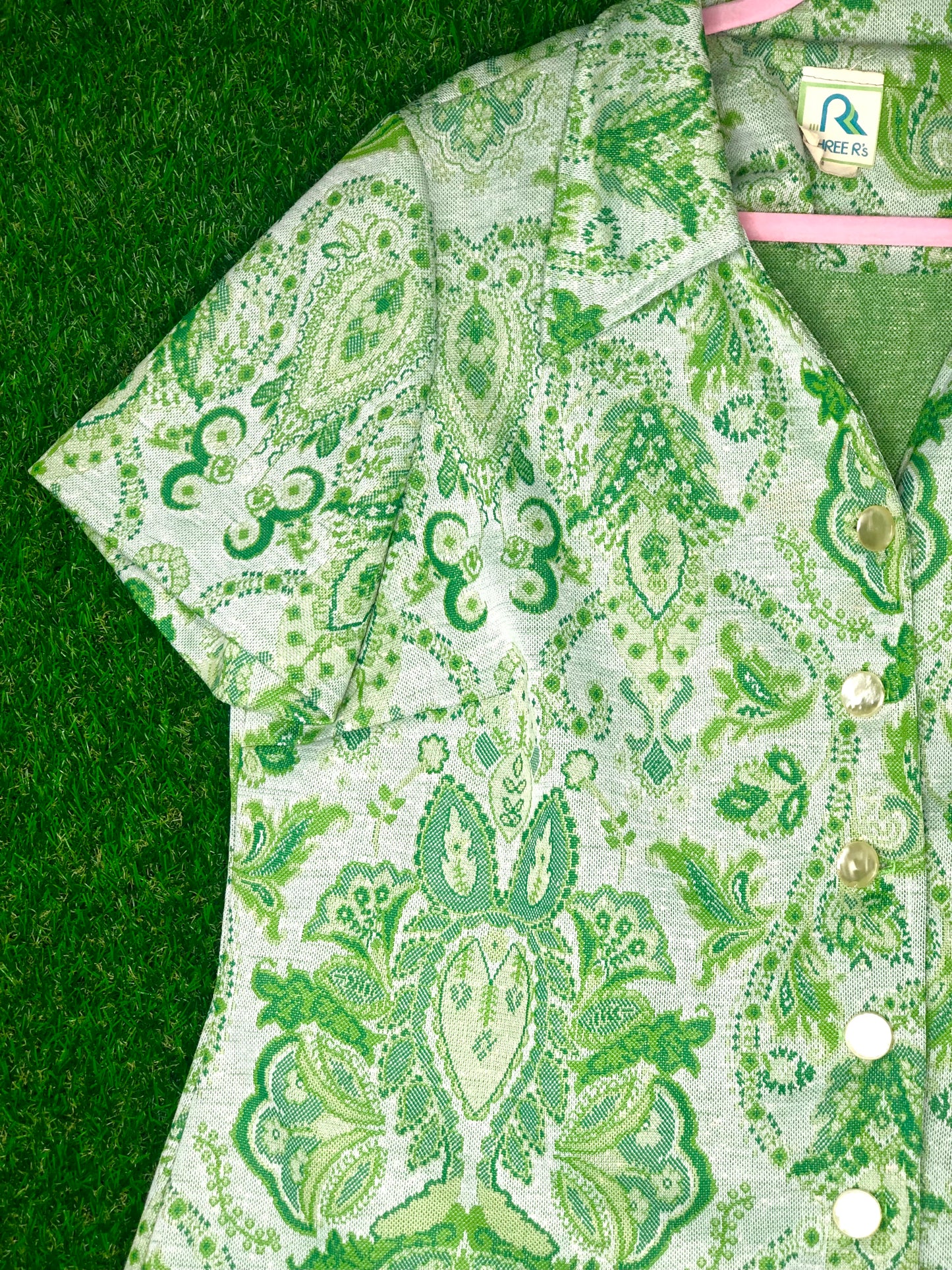 1970's Volup Green Paisley Dress