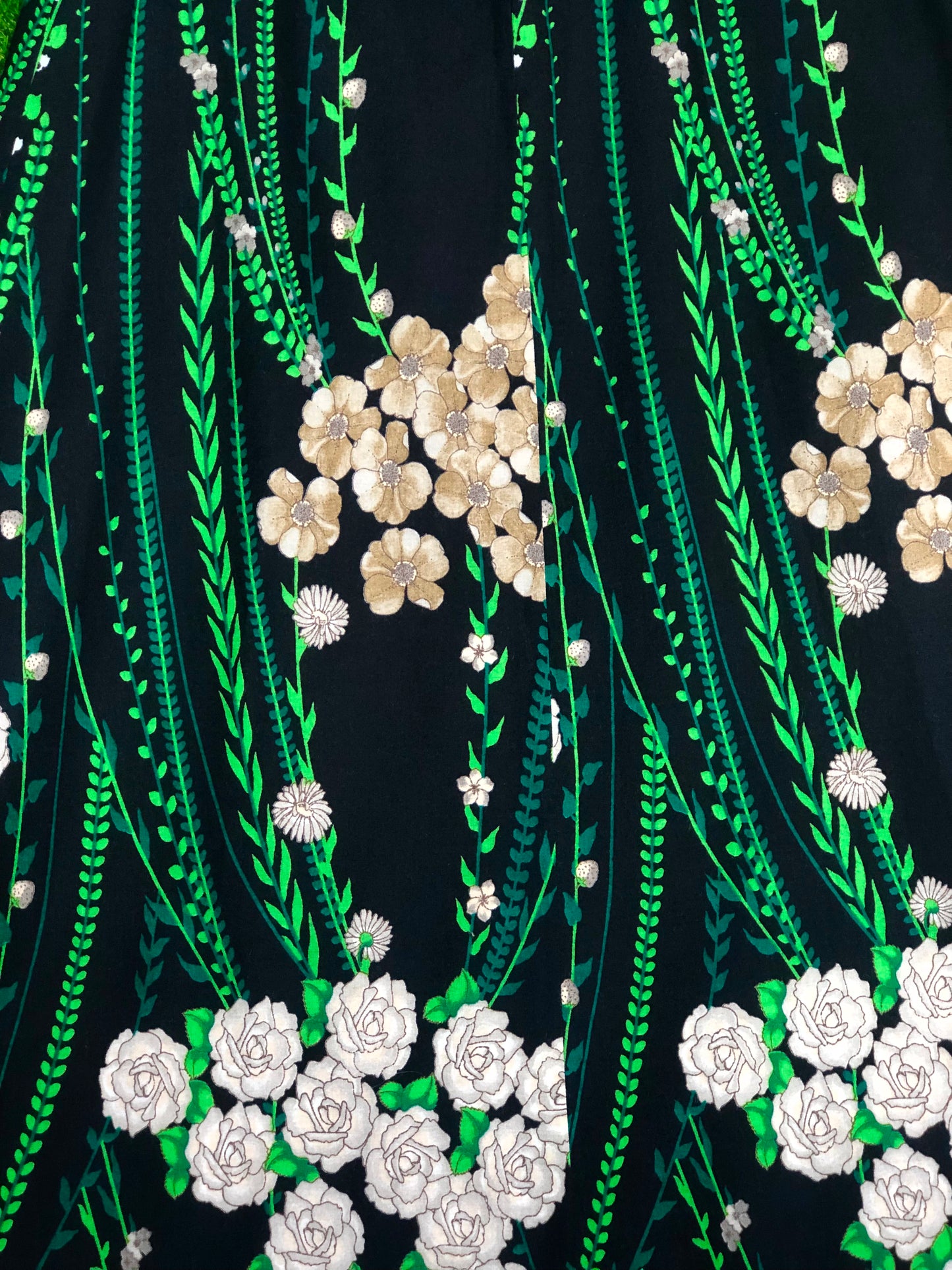 1970's Romantic Black Floral Maxi Skirt