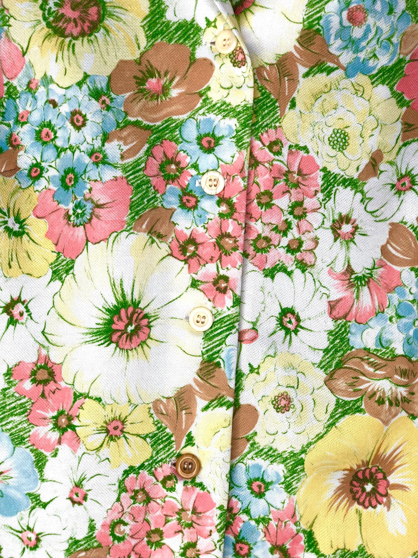 1970's Dreamy Sketched-Style Pastel Flower Top