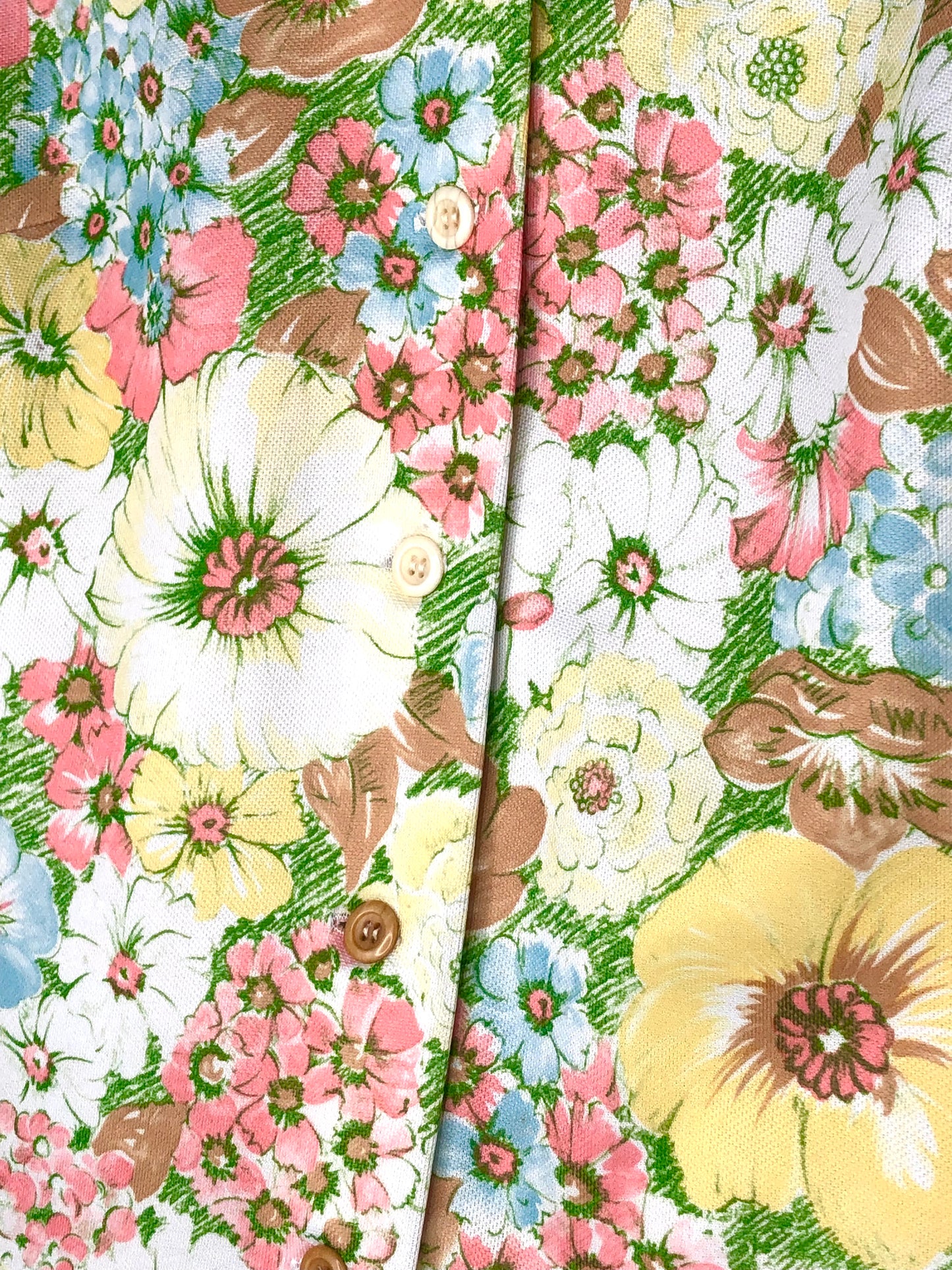 1970's Dreamy Sketched-Style Pastel Flower Top