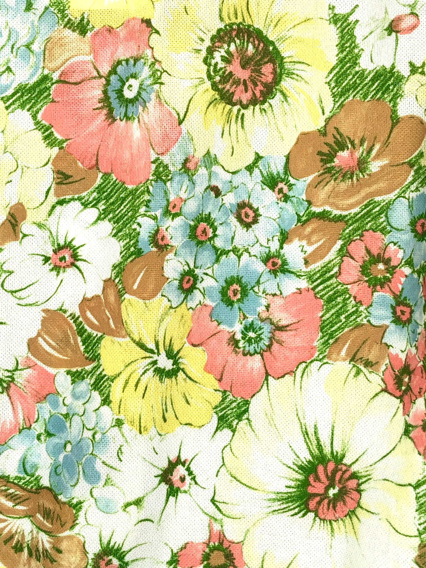 1970's Dreamy Sketched-Style Pastel Flower Top