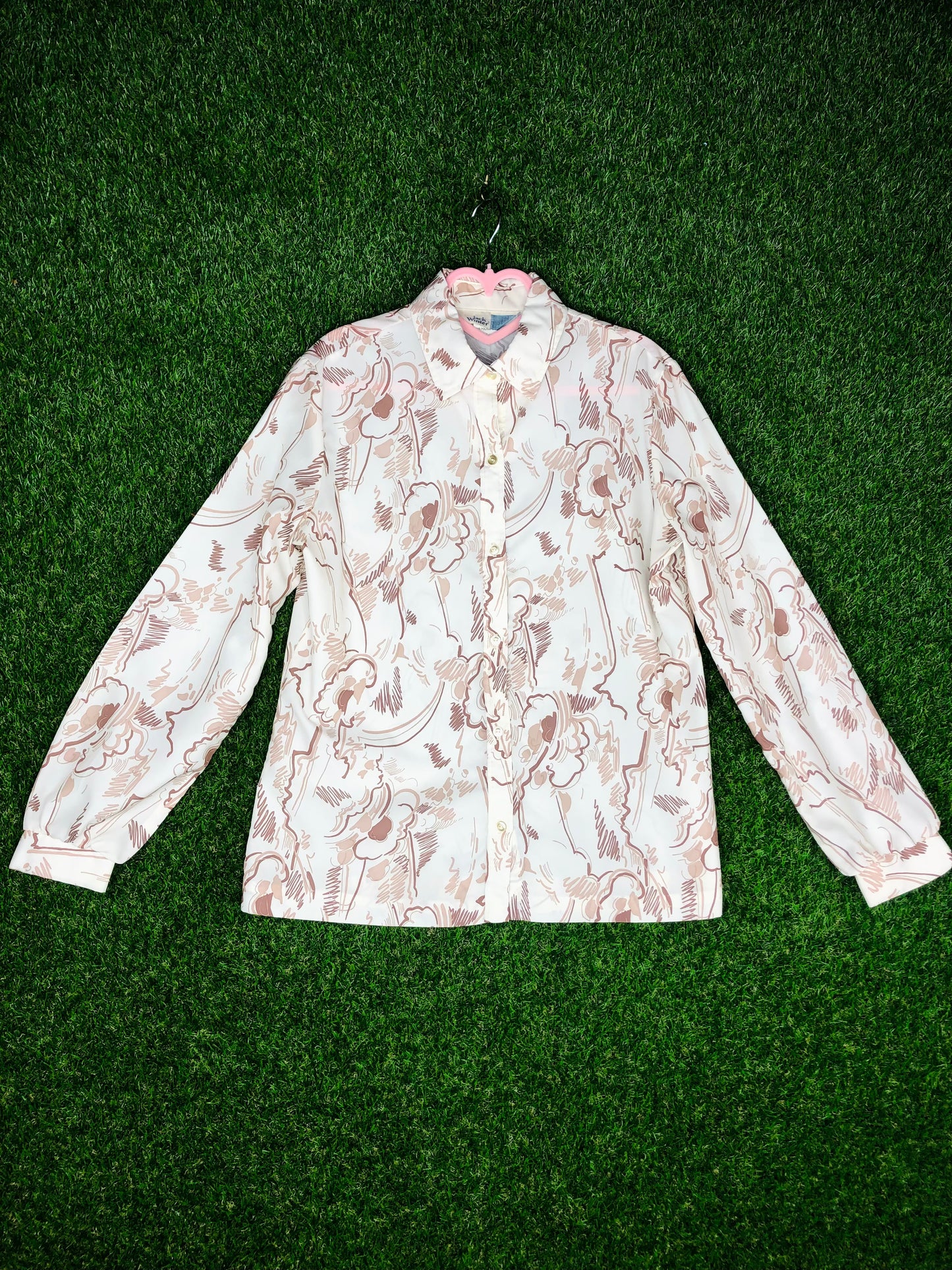1970's Brown and Cream Abstract Cloud Print Top