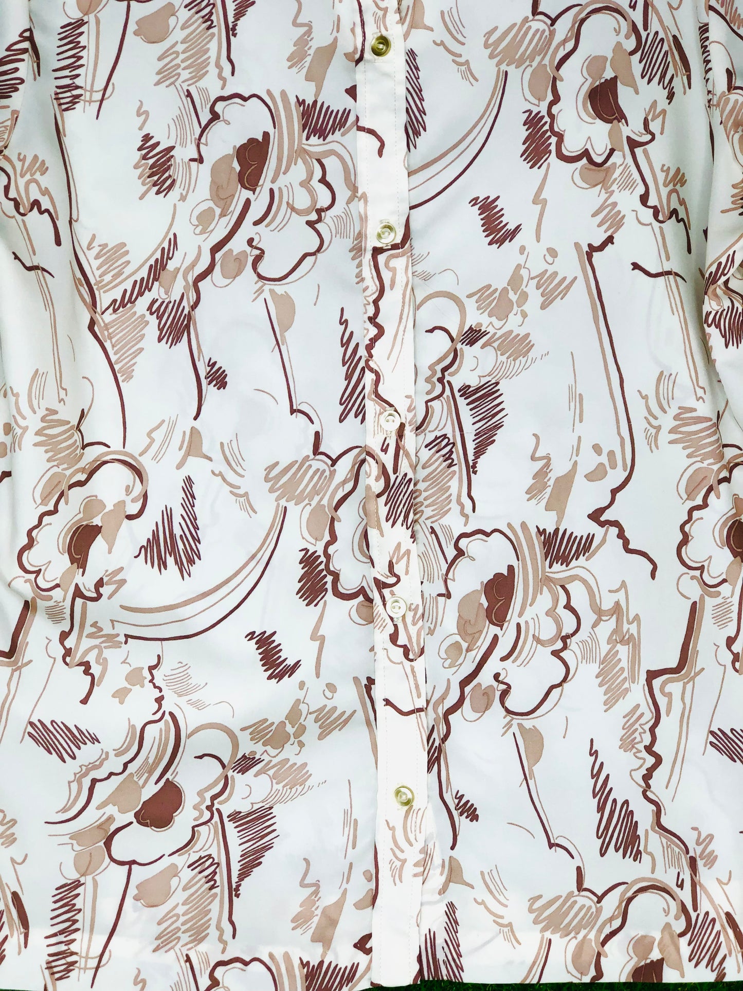 1970's Brown and Cream Abstract Cloud Print Top