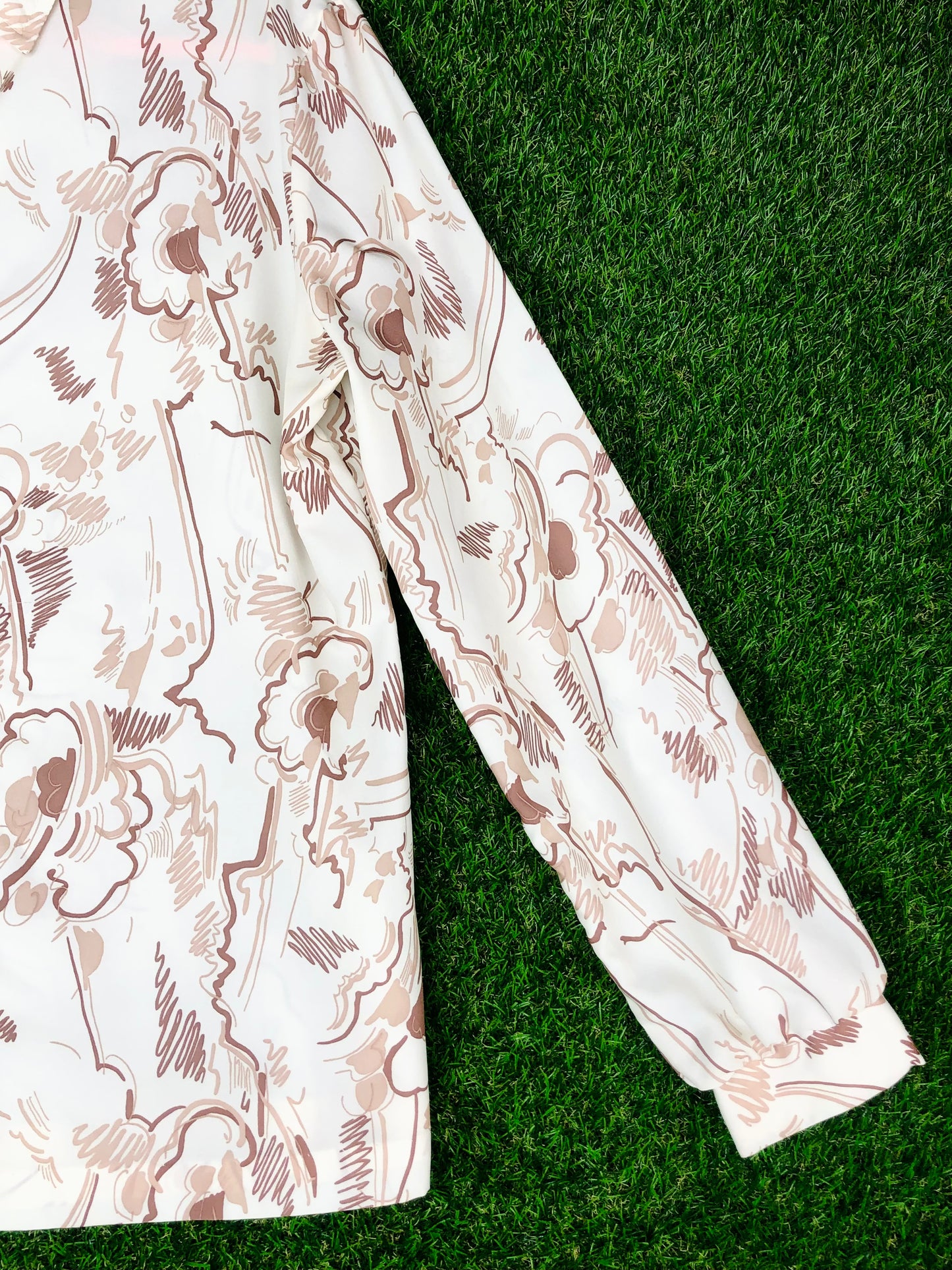 1970's Brown and Cream Abstract Cloud Print Top