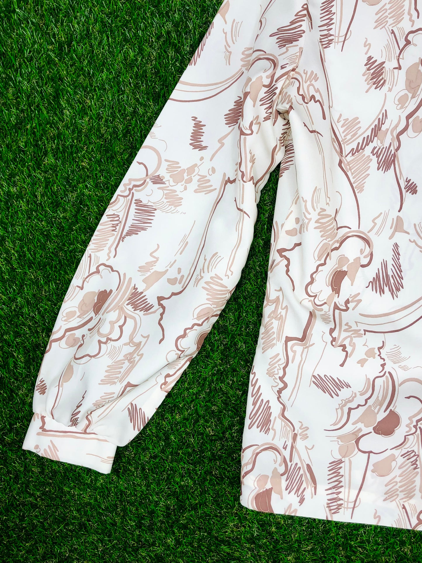 1970's Brown and Cream Abstract Cloud Print Top