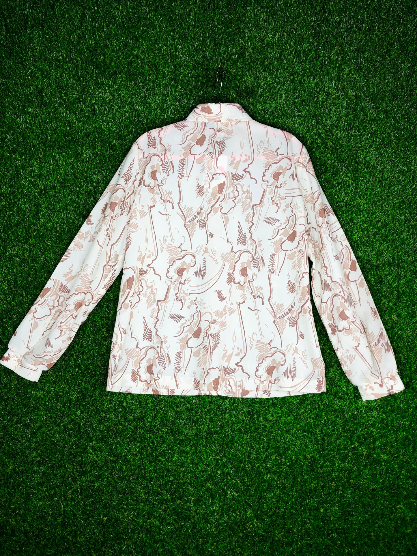 1970's Brown and Cream Abstract Cloud Print Top