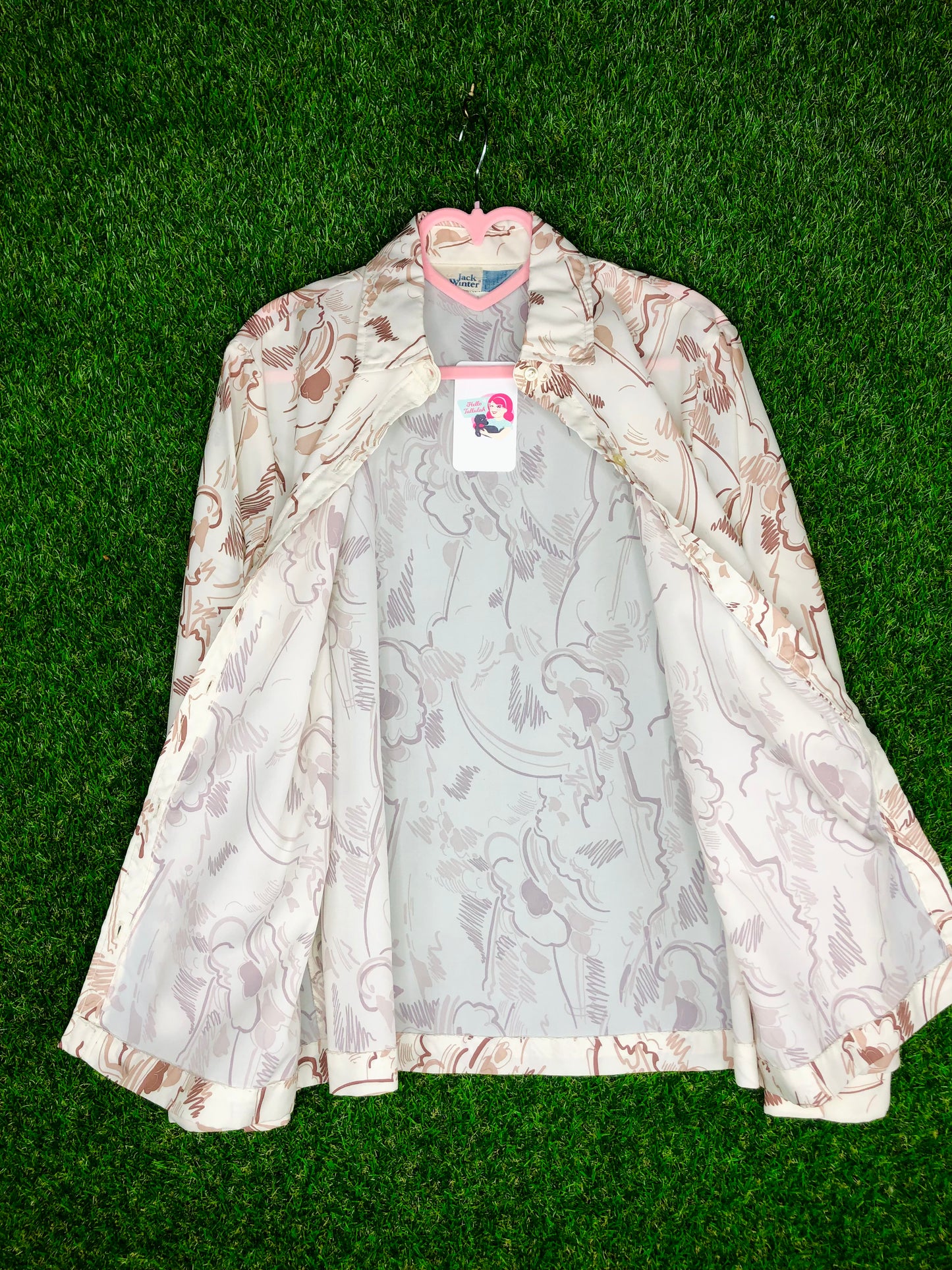 1970's Brown and Cream Abstract Cloud Print Top