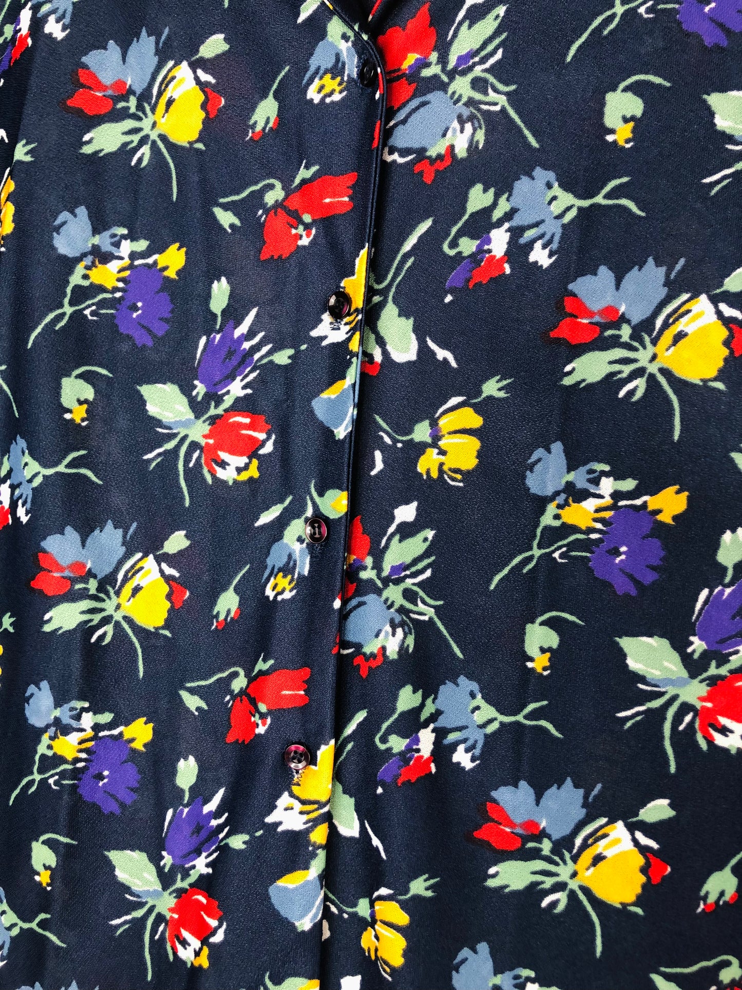 1970's Colorful Floral Navy Top