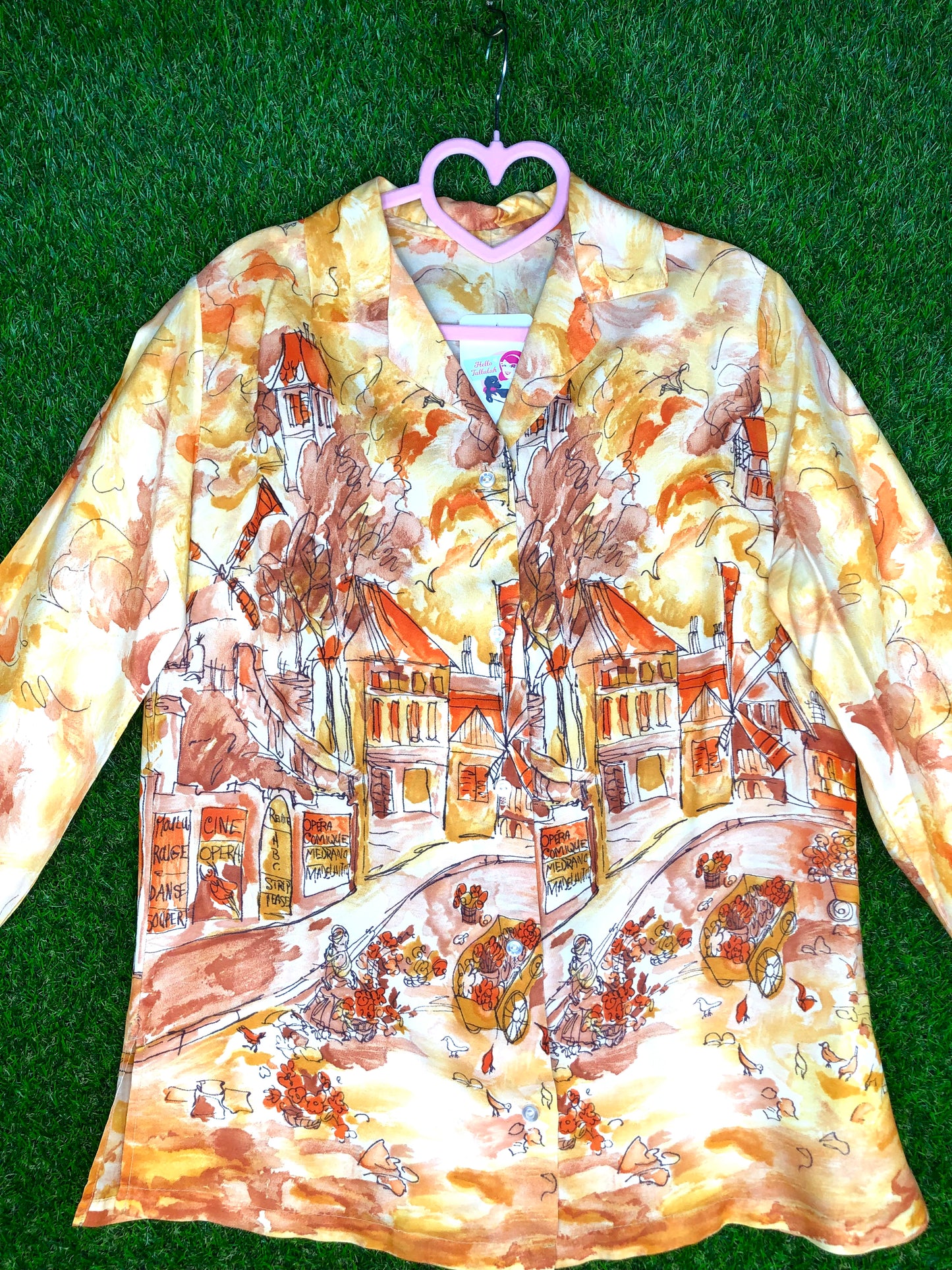 1970's Orange Artistic Paris Impressionist Scenery Shirt