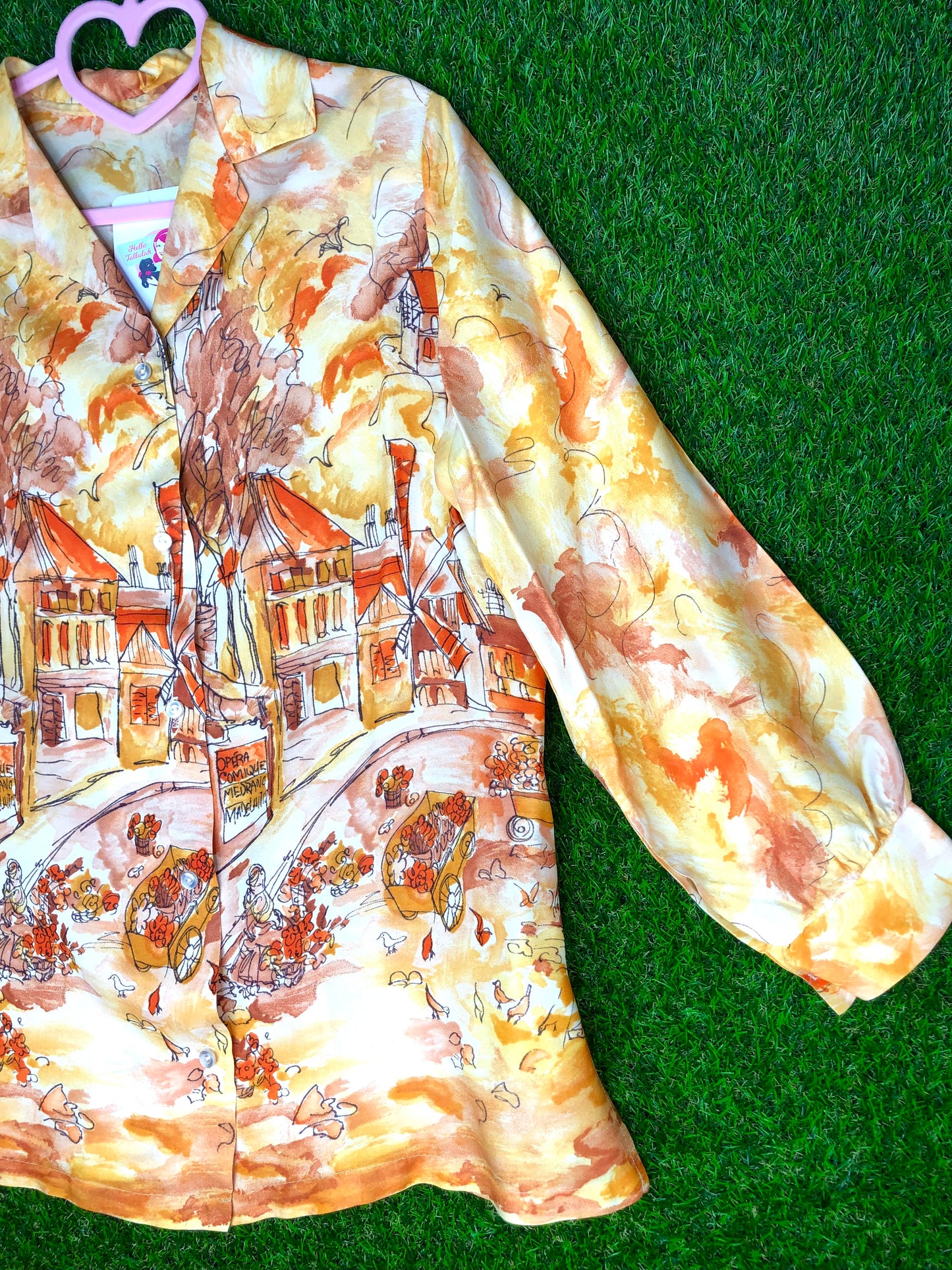 1970's Orange Artistic Paris Impressionist Scenery Shirt