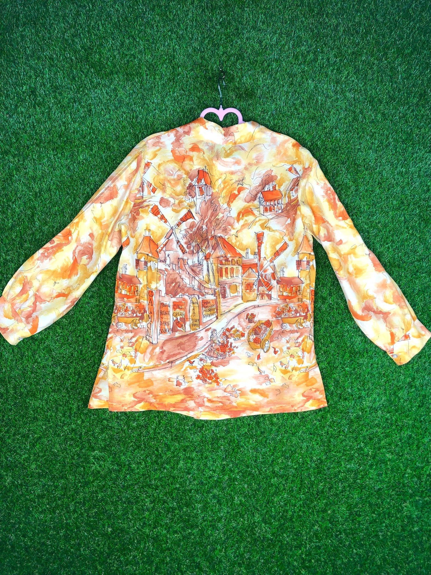1970's Orange Artistic Paris Impressionist Scenery Shirt