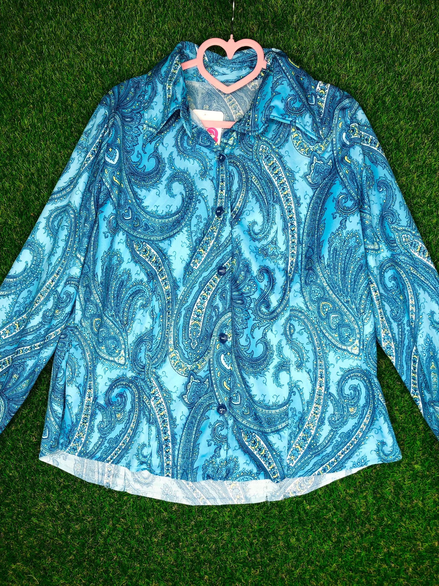 1970's Blue Paisley Print Top