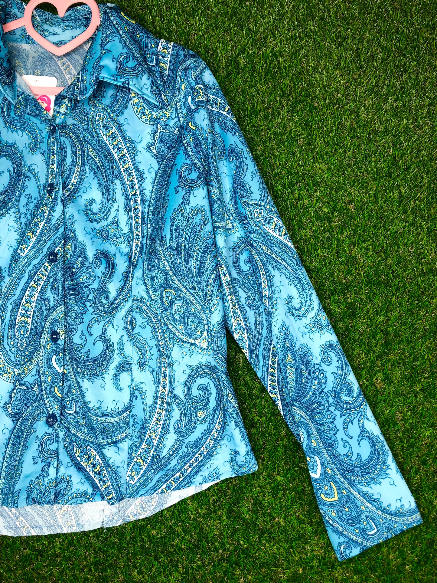 1970's Blue Paisley Print Top