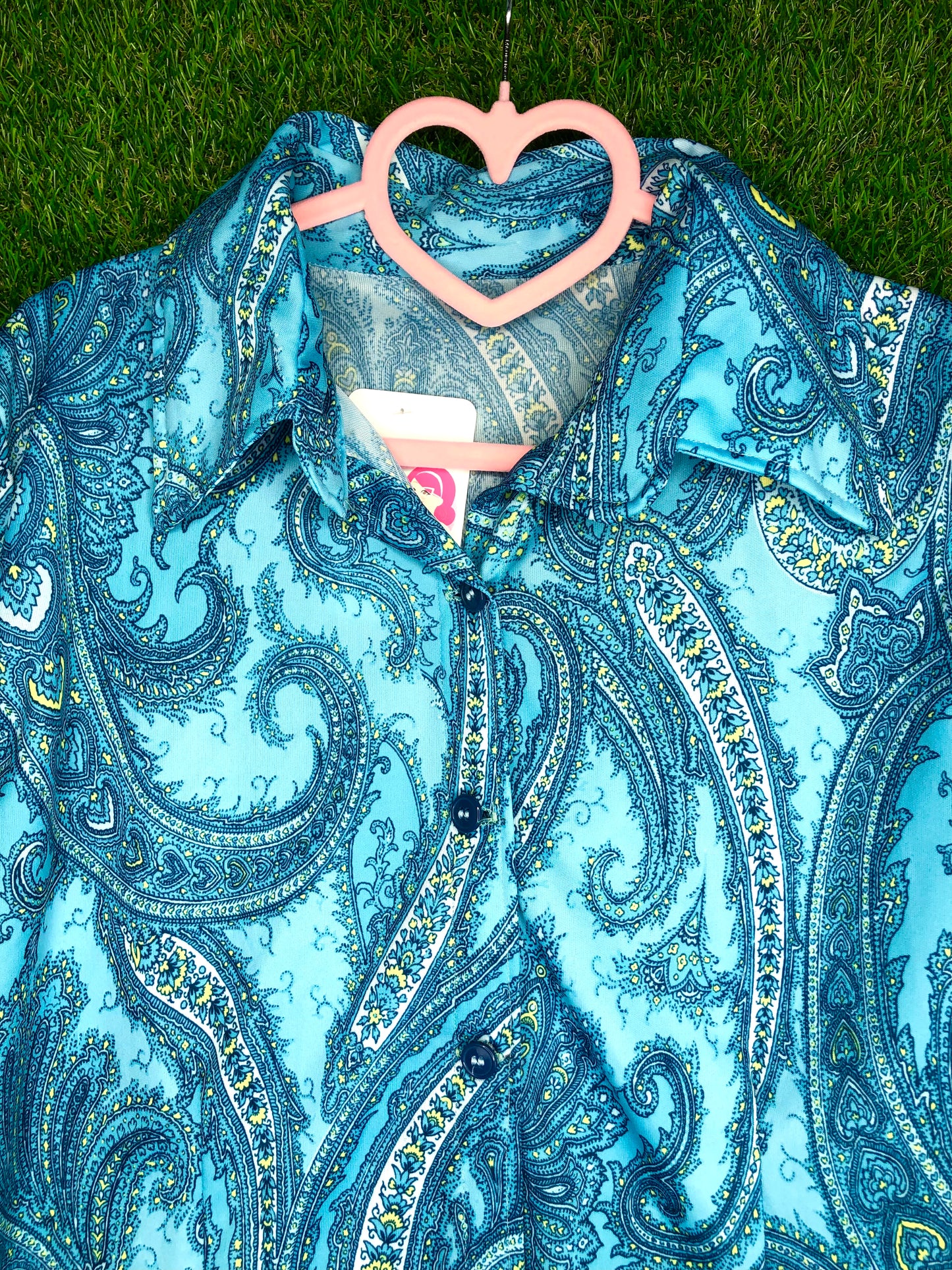 1970's Blue Paisley Print Top