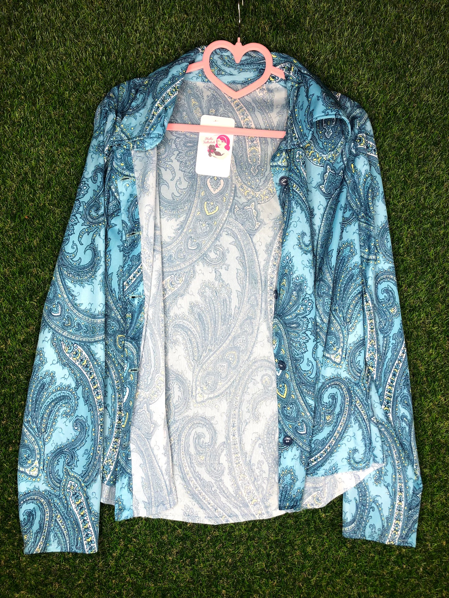 1970's Blue Paisley Print Top