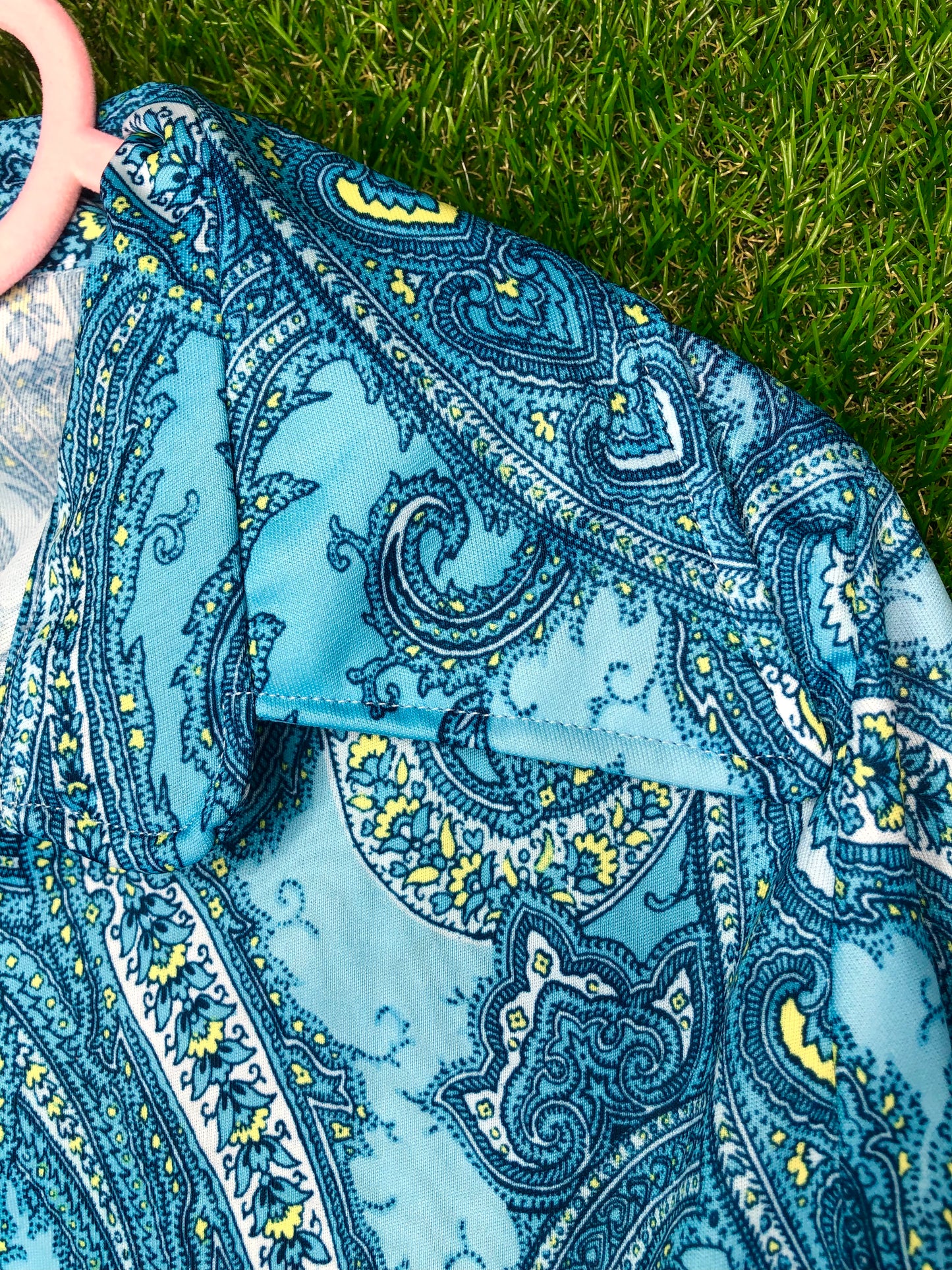 1970's Blue Paisley Print Top