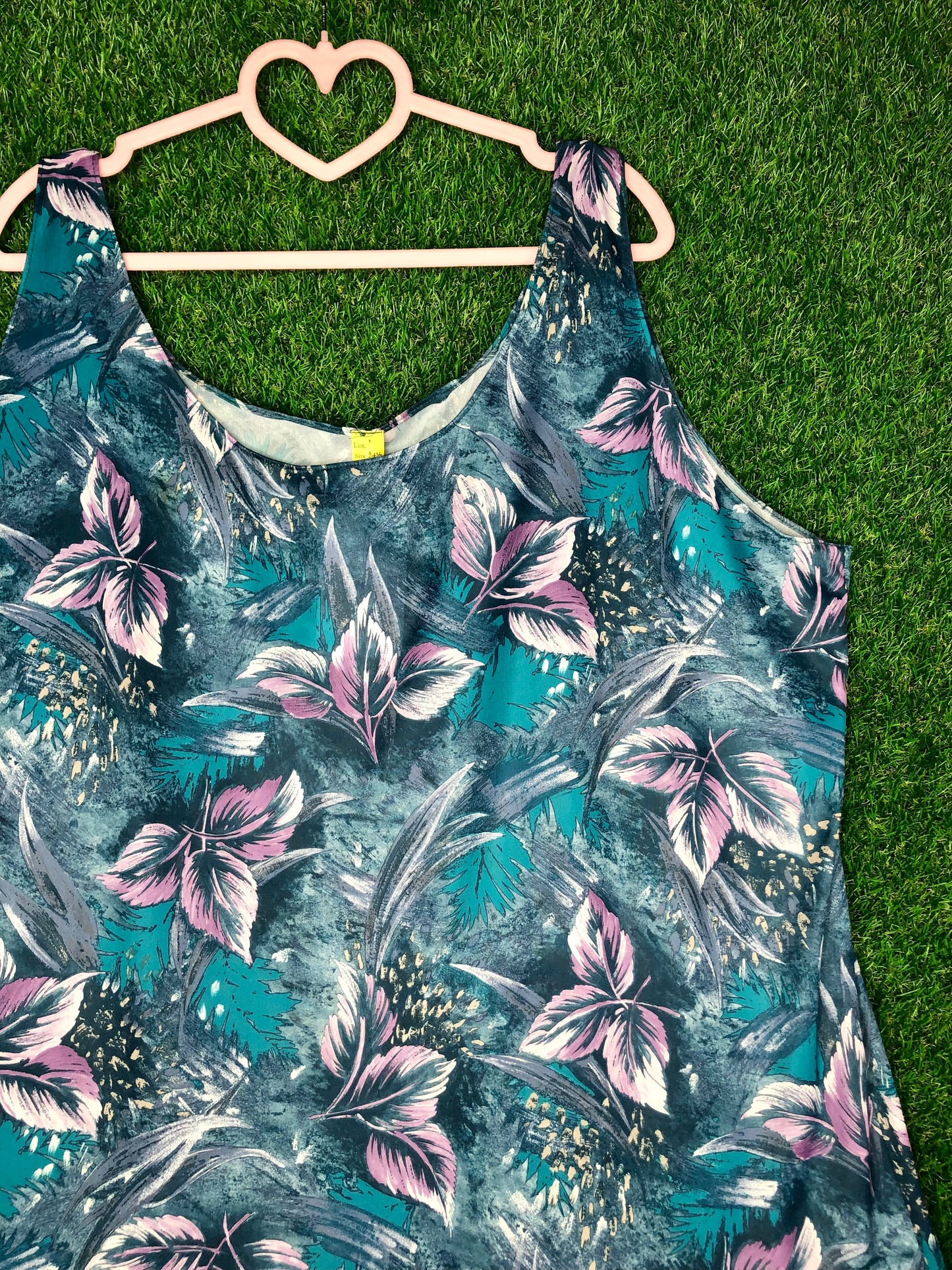 1980's Tropical Aqua Print Volup Drop-Waist Dress