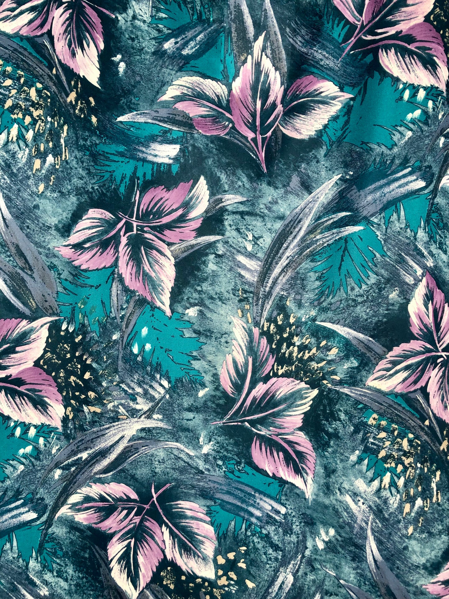 1980's Tropical Aqua Print Volup Drop-Waist Dress