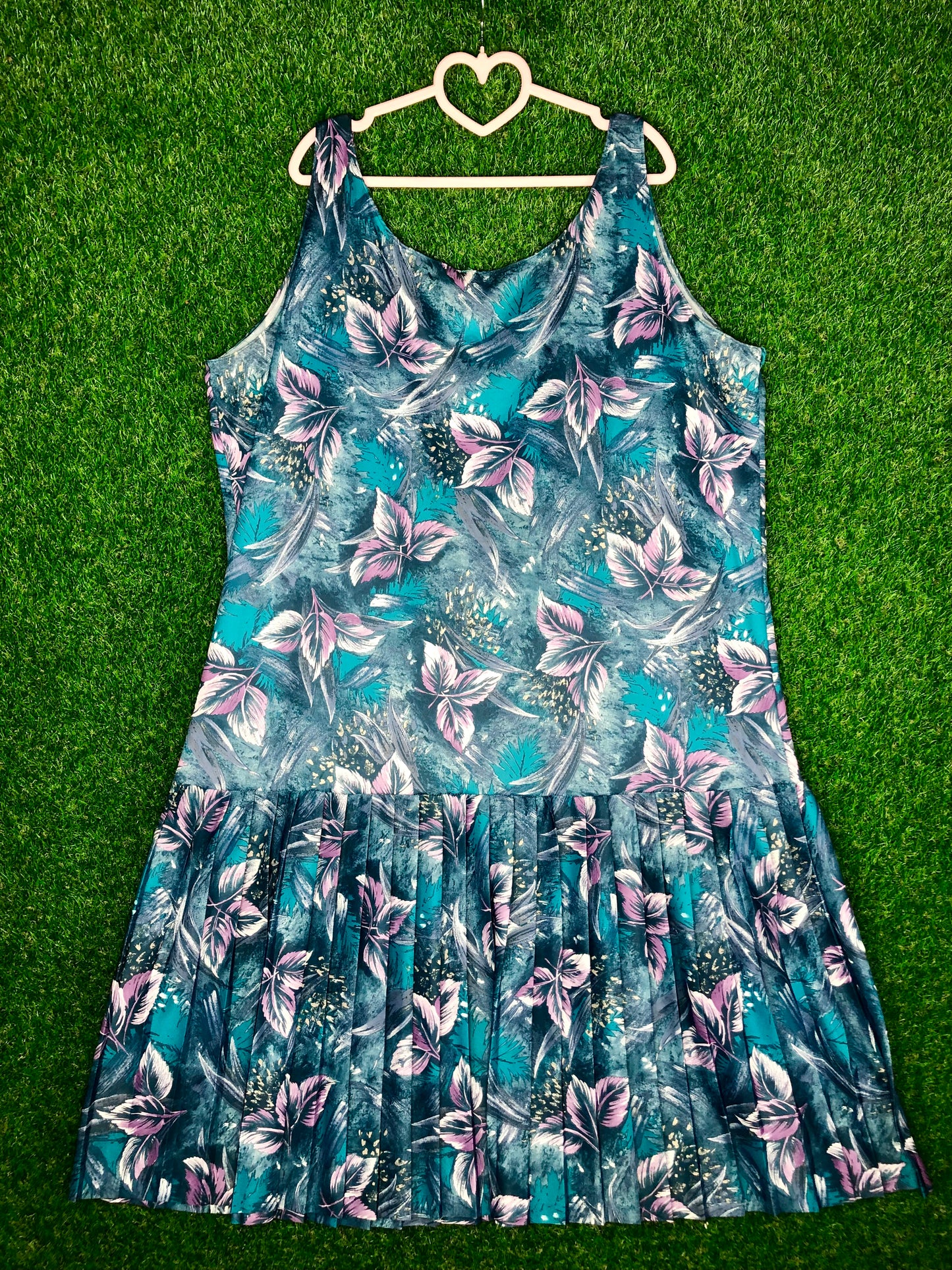 1980's Tropical Aqua Print Volup Drop-Waist Dress