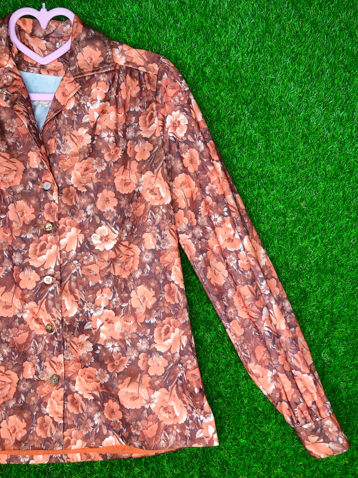 1970's Orange Autumn Floral Button-Up Top