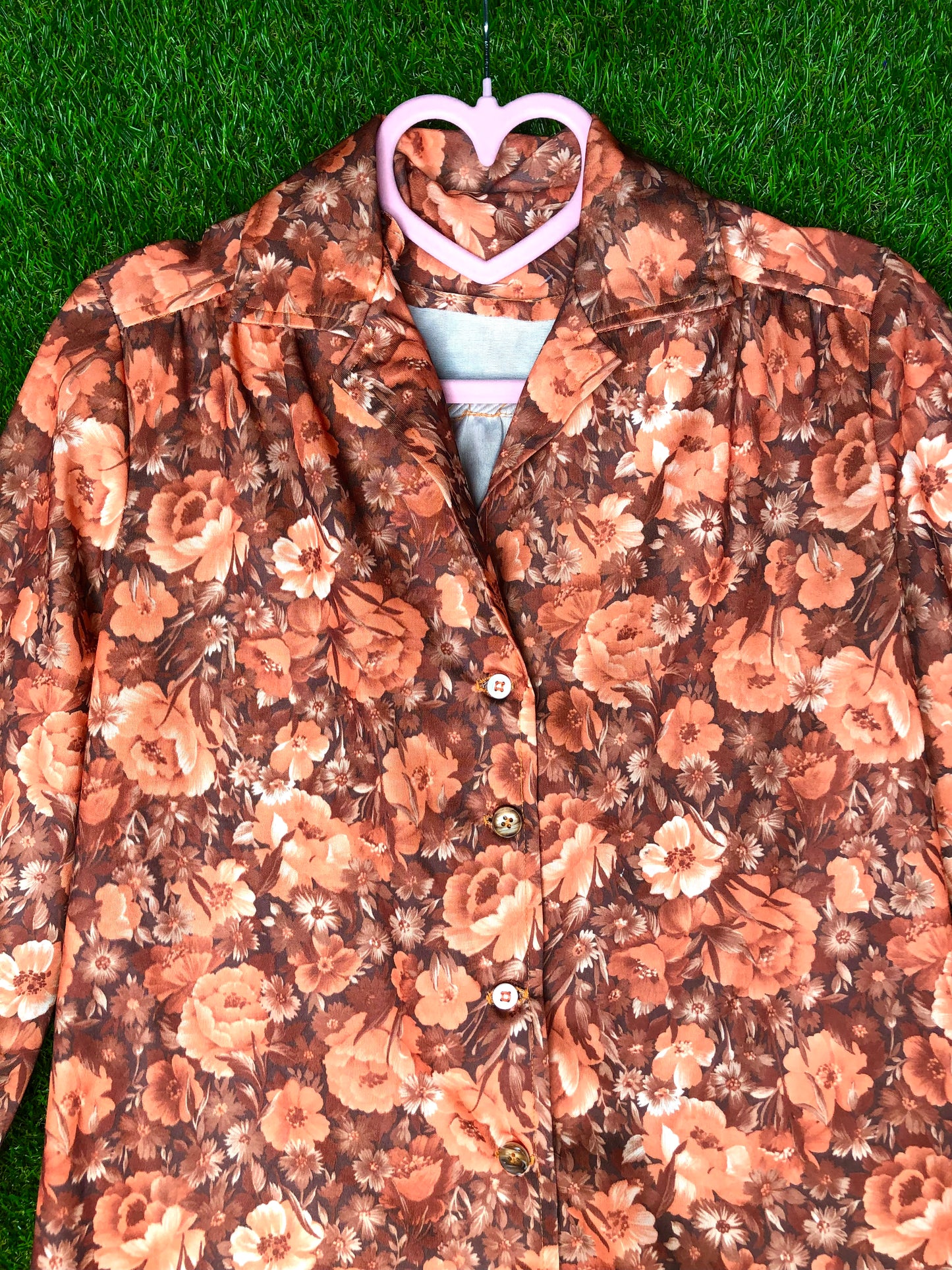 1970's Orange Autumn Floral Button-Up Top