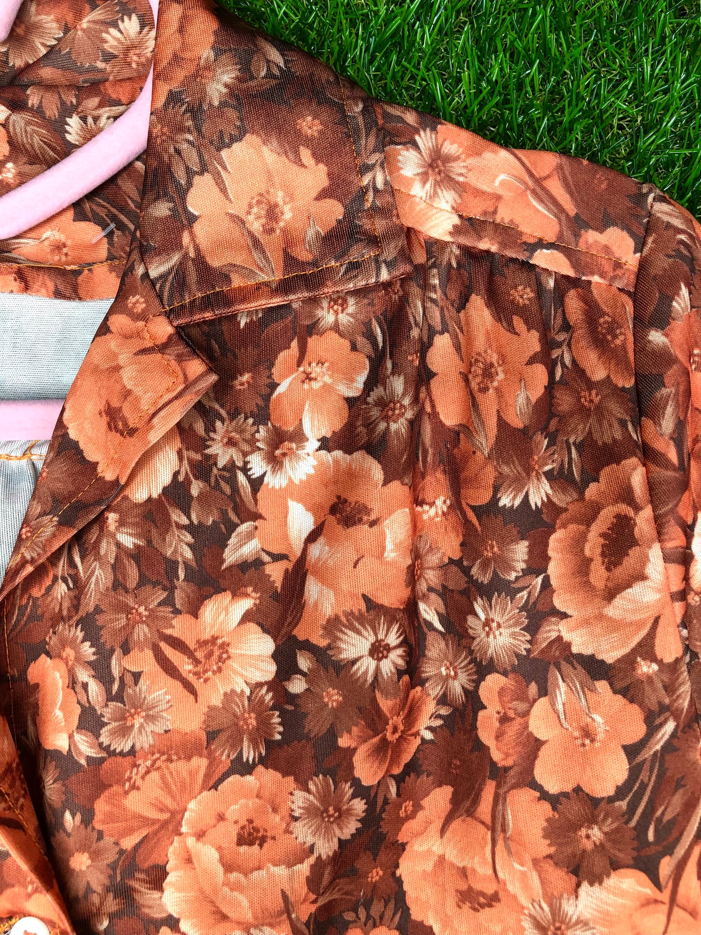 1970's Orange Autumn Floral Button-Up Top