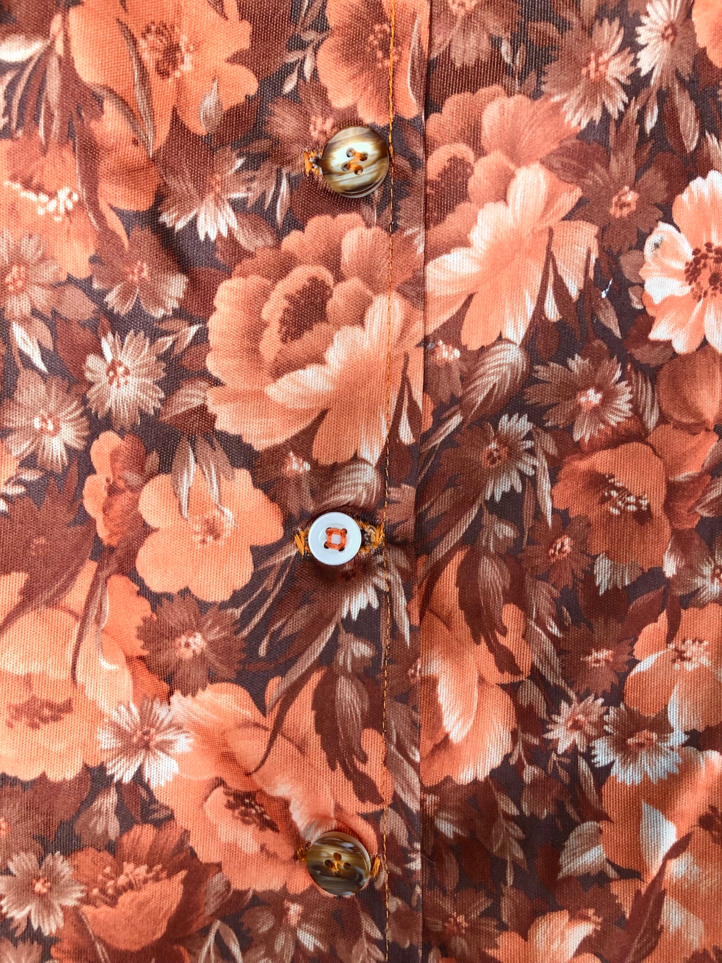 1970's Orange Autumn Floral Button-Up Top