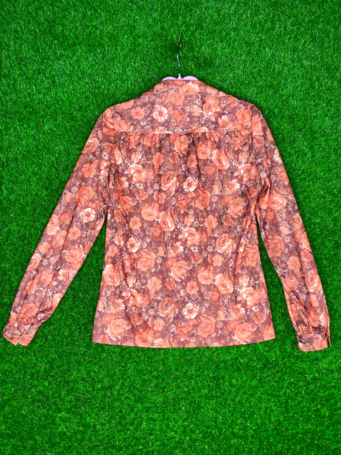 1970's Orange Autumn Floral Button-Up Top