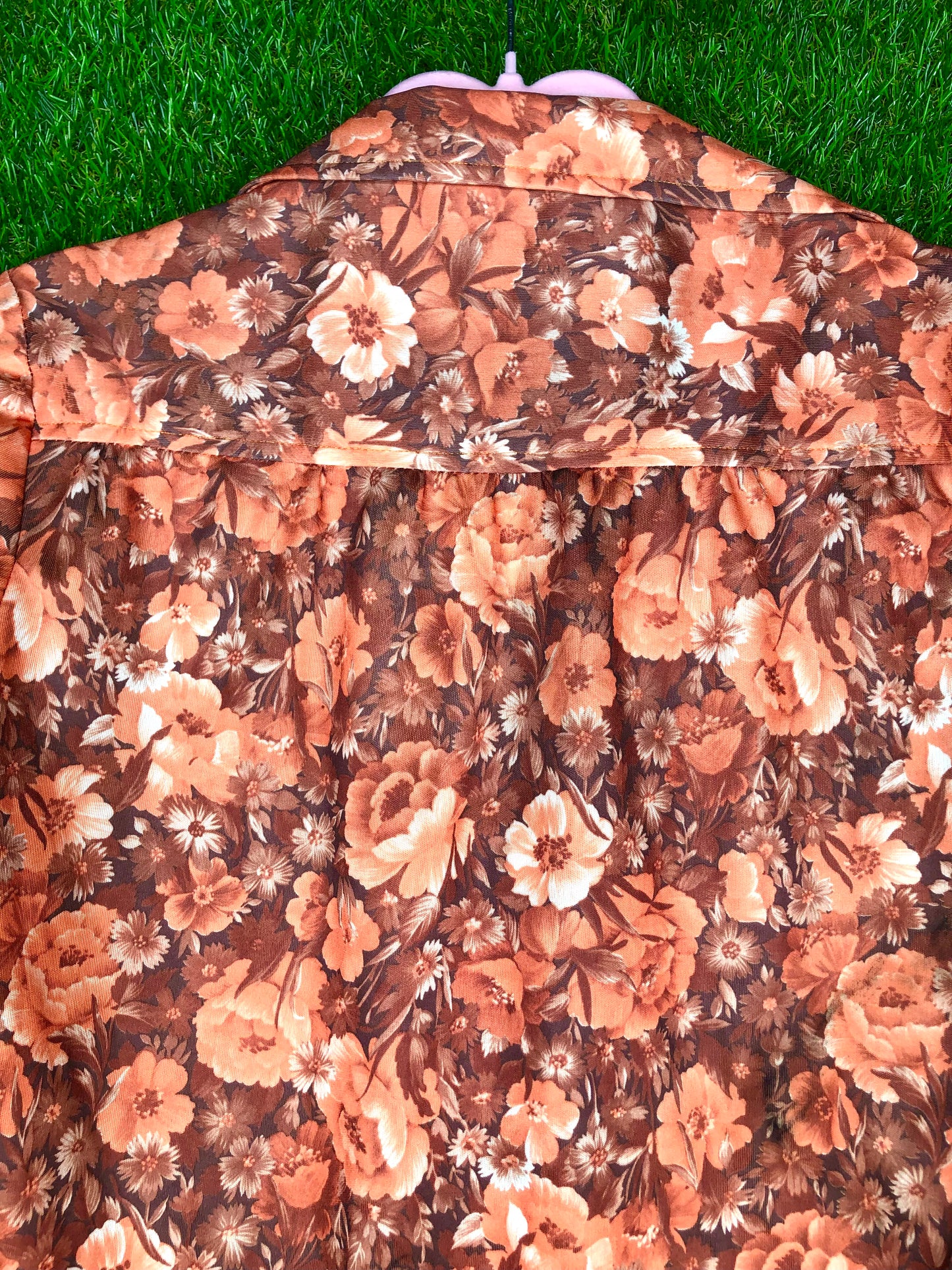 1970's Orange Autumn Floral Button-Up Top