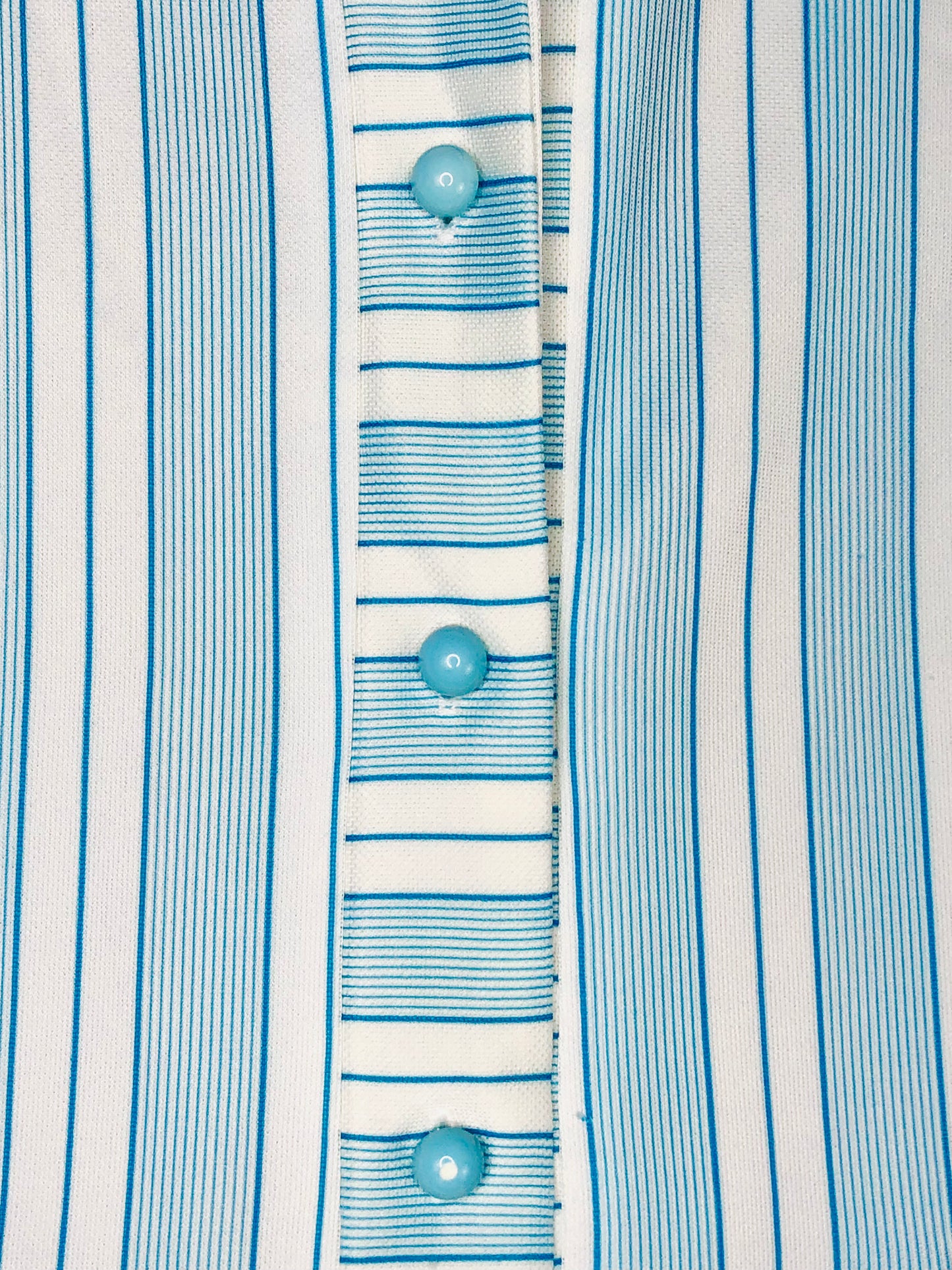 1970's Blue and White Volup Striped Dress With Pockets