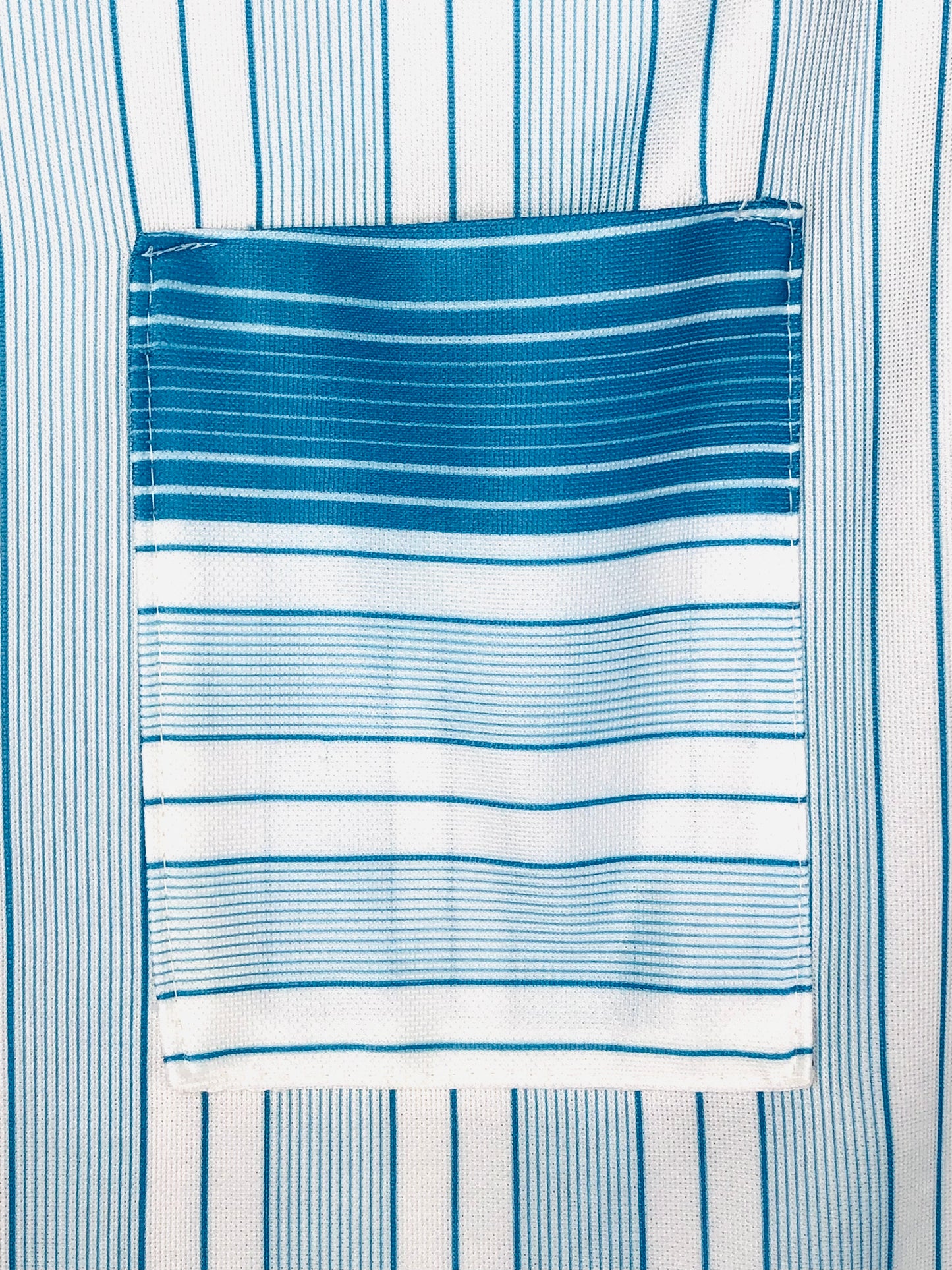 1970's Blue and White Volup Striped Dress With Pockets