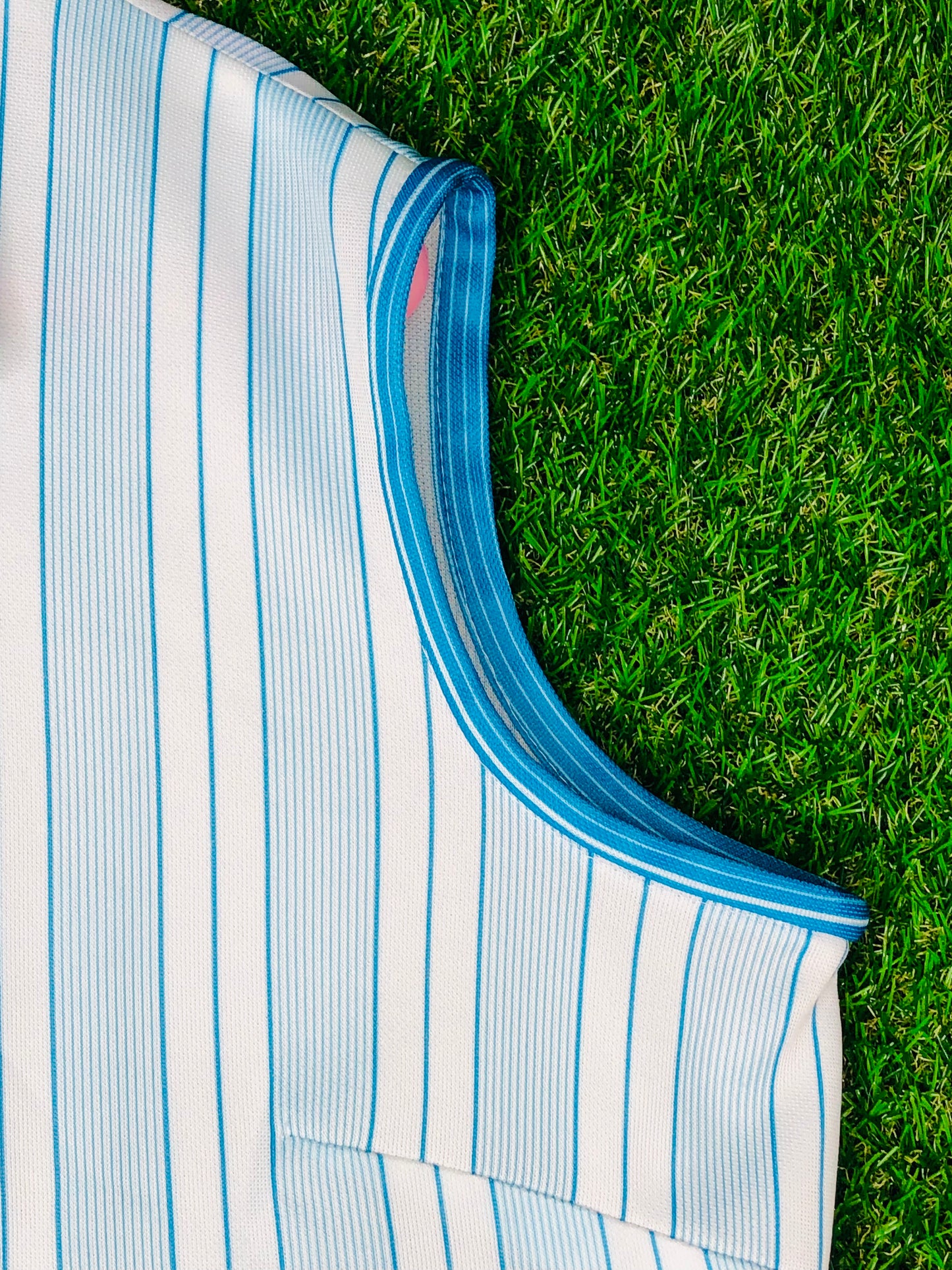 1970's Blue and White Volup Striped Dress With Pockets