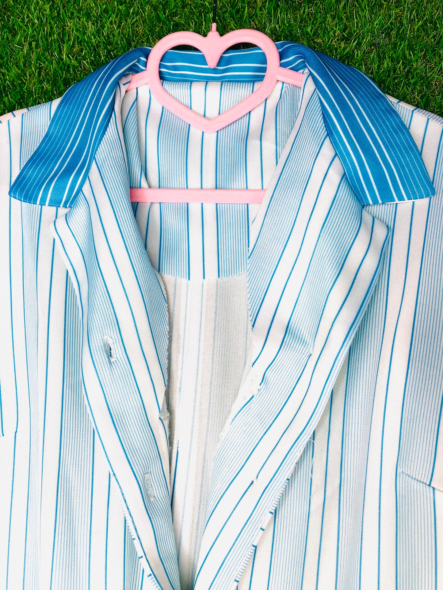 1970's Blue and White Volup Striped Dress With Pockets