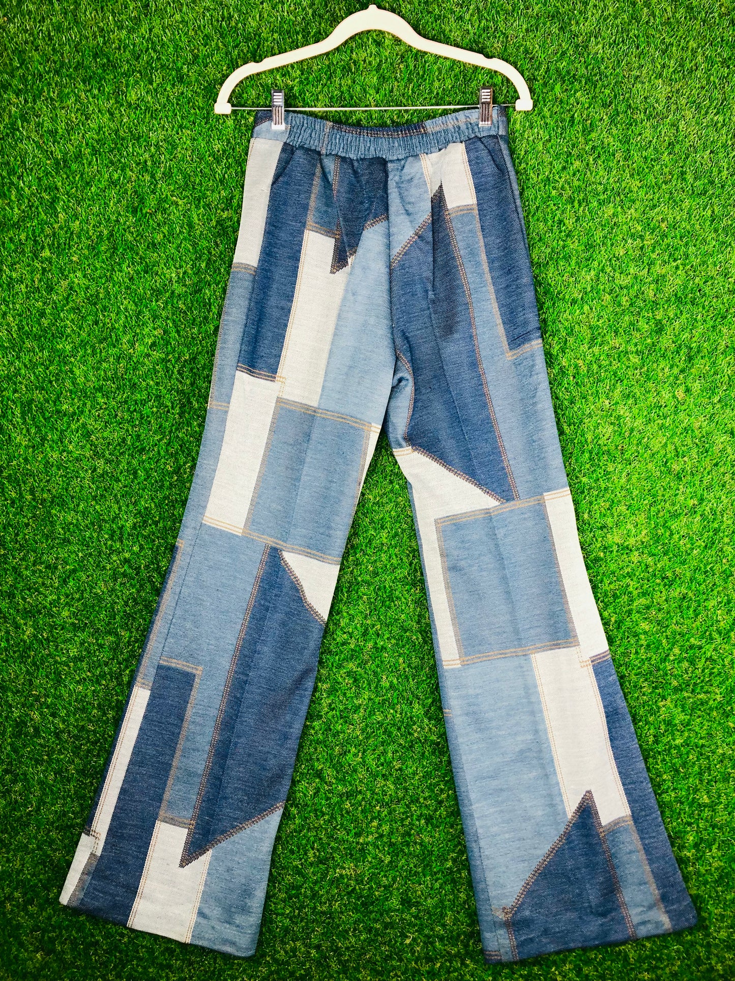 1960's 'Daisy Jones' 'Denim-Style' Polyester Patchwork Top and Pants Set