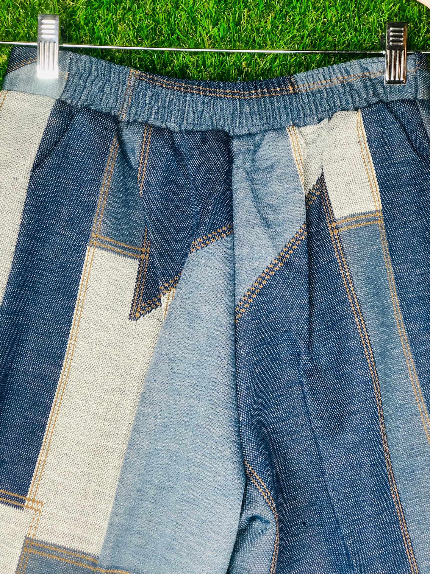 1960's 'Daisy Jones' 'Denim-Style' Polyester Patchwork Top and Pants Set