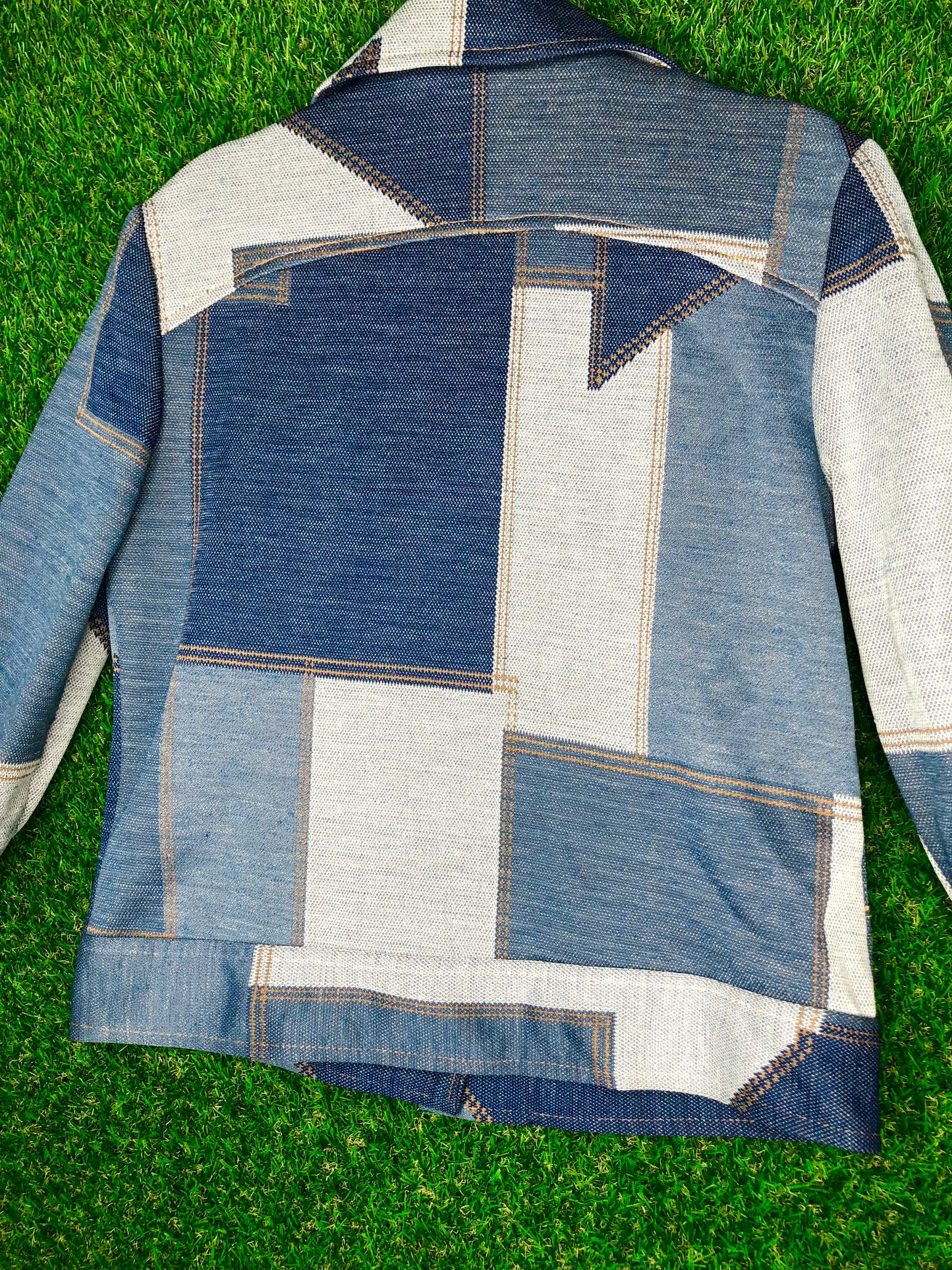 1960's 'Daisy Jones' 'Denim-Style' Polyester Patchwork Top and Pants Set