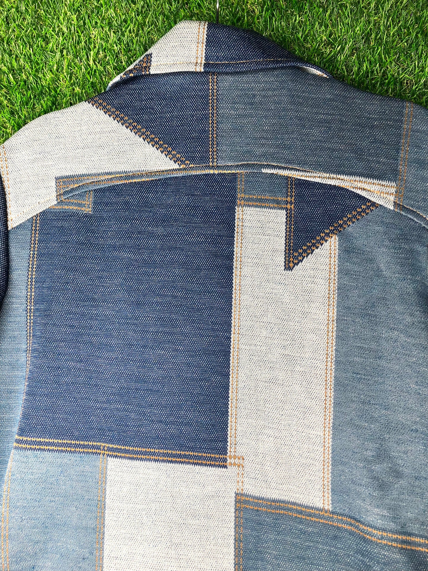 1960's 'Daisy Jones' 'Denim-Style' Polyester Patchwork Top and Pants Set