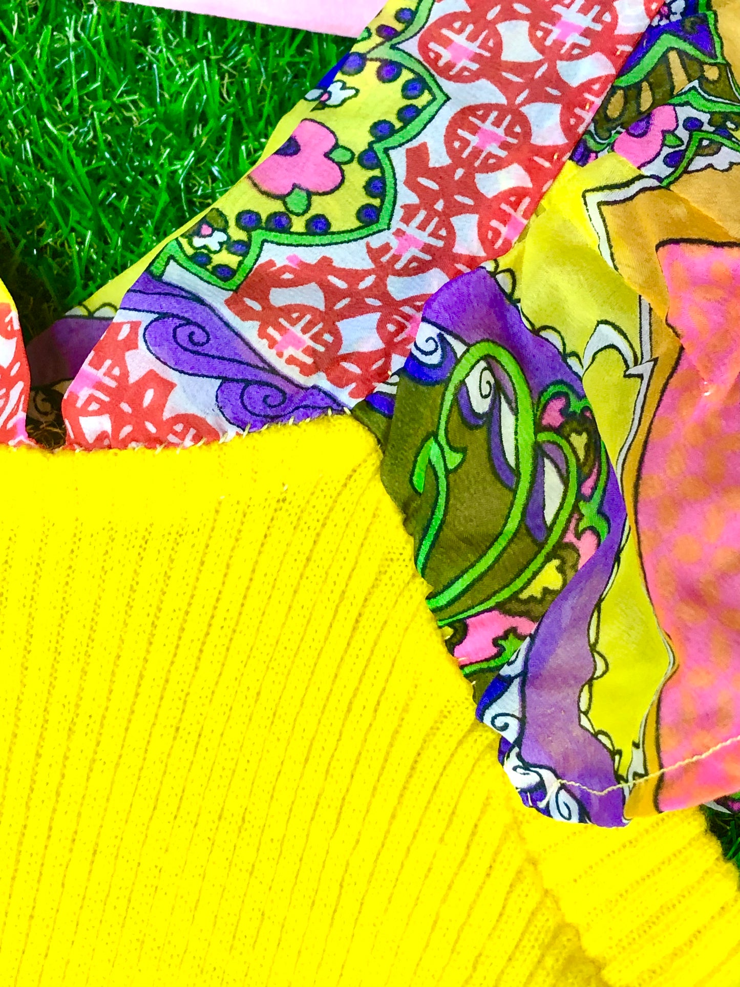 1970's Yellow Knit Psychedelic Print Dress
