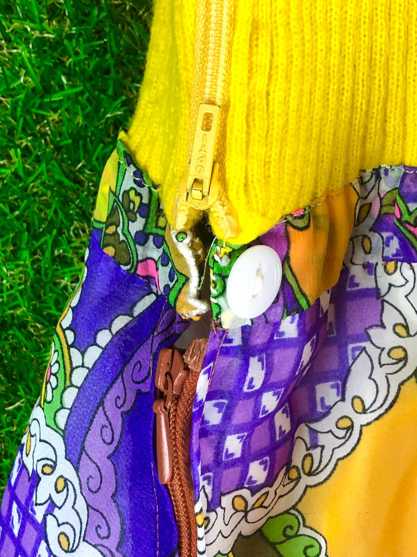 1970's Yellow Knit Psychedelic Print Dress